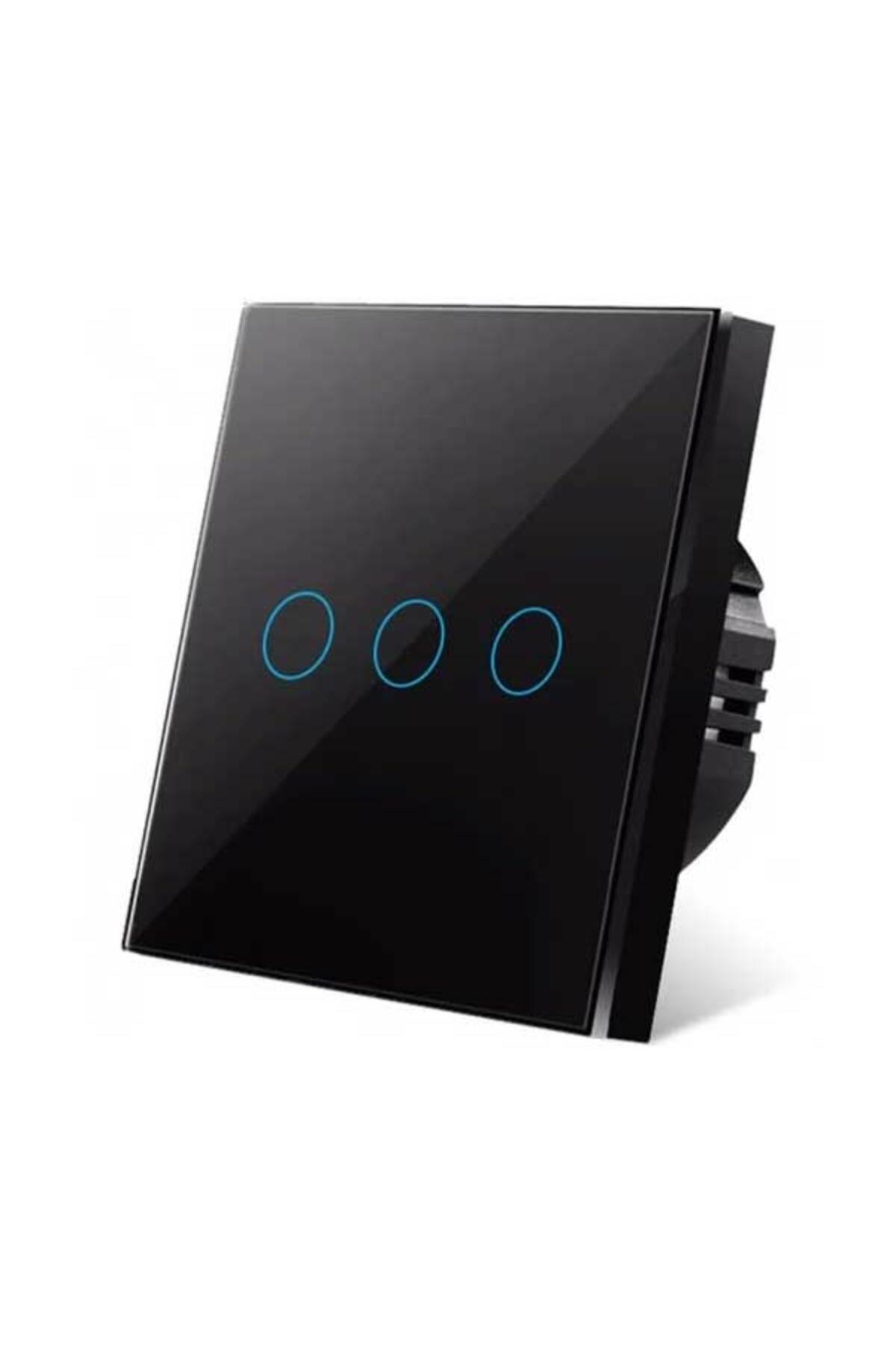 CLASSLIGHTS-Întrerupător tactil triplu negru, sticlă securizată, LED 1
