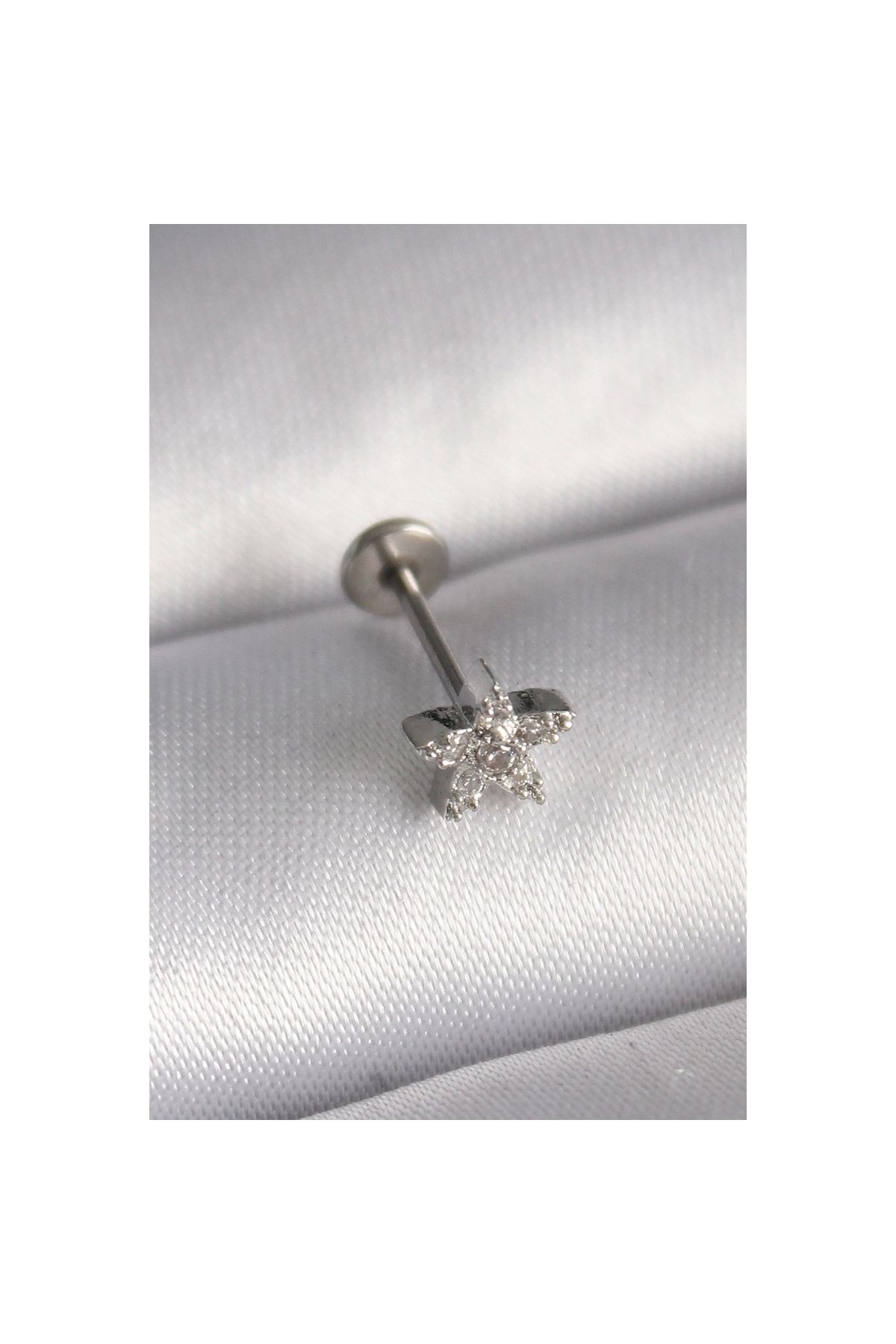 Marsilyan 316L Çelik Gümüş Renk Zirkon Taşlı Yıldız Model Tragus Piercing - TJ-PR1351