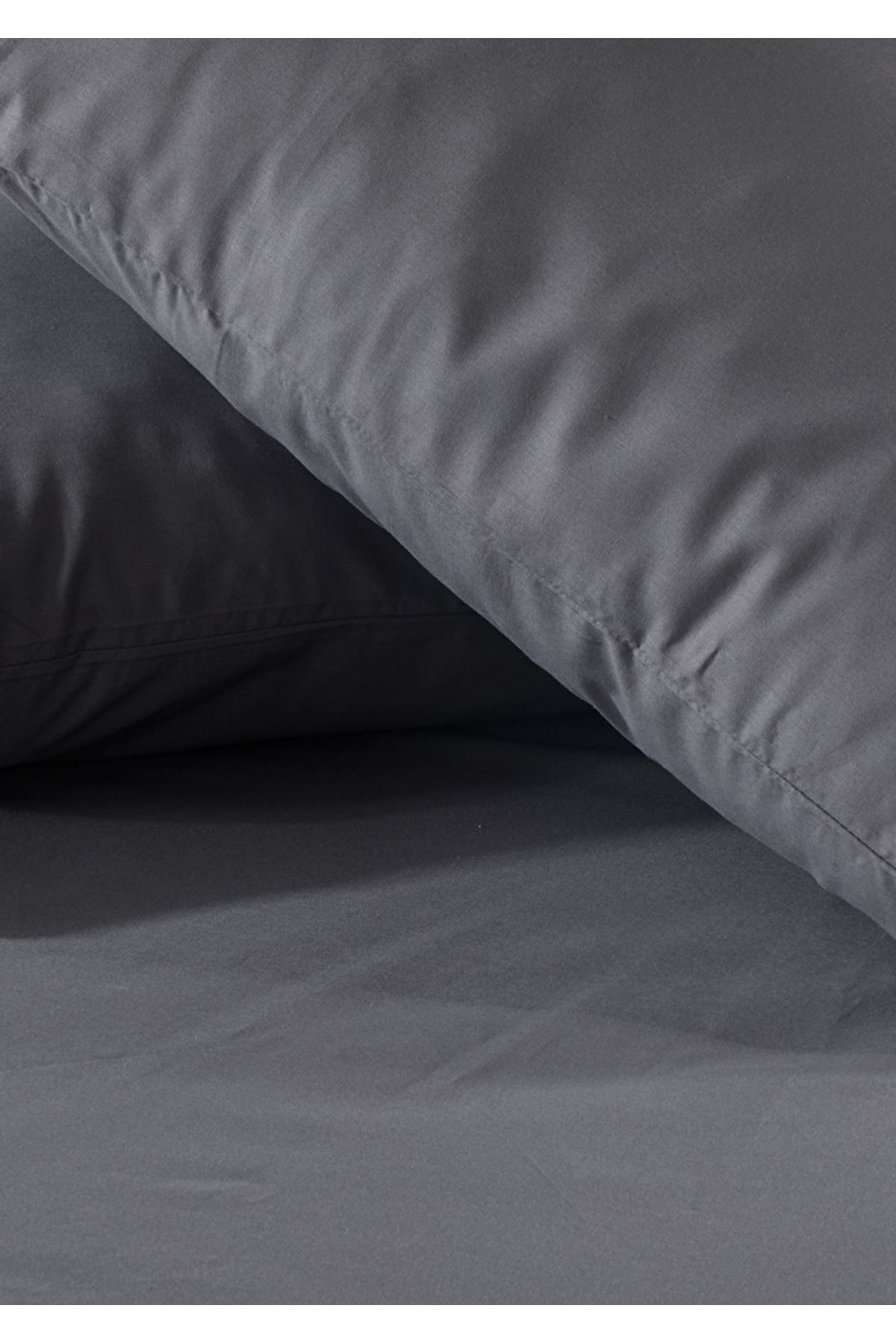 Sivalde-100% Cotton Ranforce Double Fitted Anthracite Pillowcase Elastic Sheet Set 2