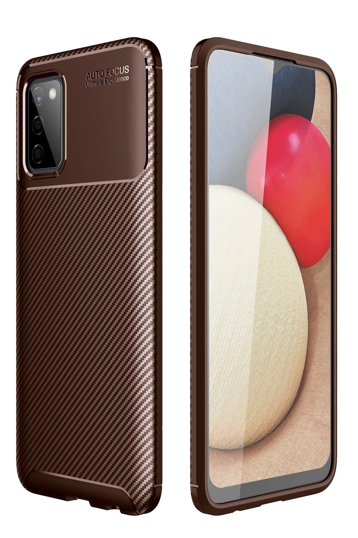 NewFace Samsung Galaxy A02S Kılıf Auto Focus Karbon Kapak - Kahverengi LZWDR