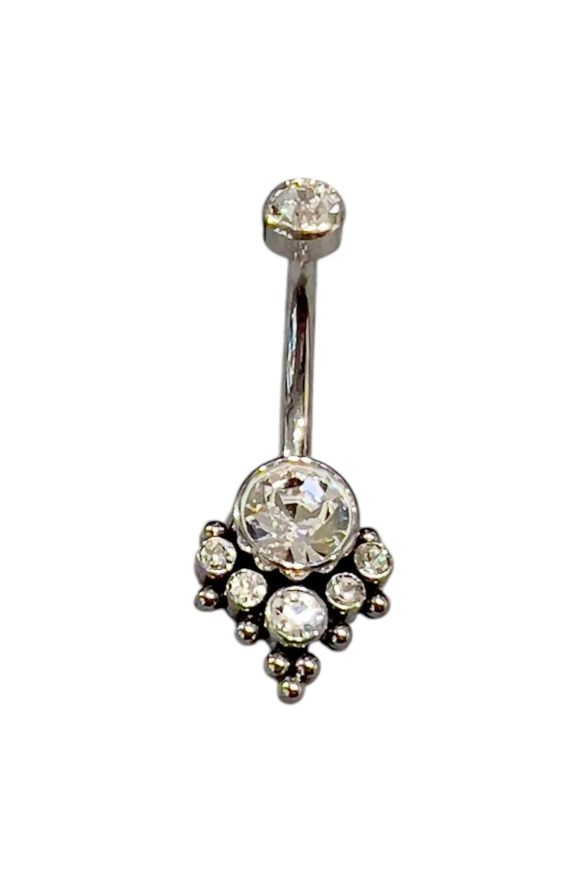 Defne Silver Titanyum Taş Desenli Göbek Piercing