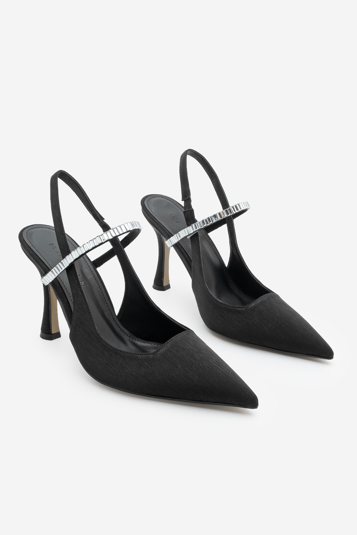 Marjin-Damen-Schuhe mit Stiletto-Absatz, spitzem Zehenbereich, Riemchen und offenem Rücken, Lovan-Schuhe aus schwarzem Satin 3
