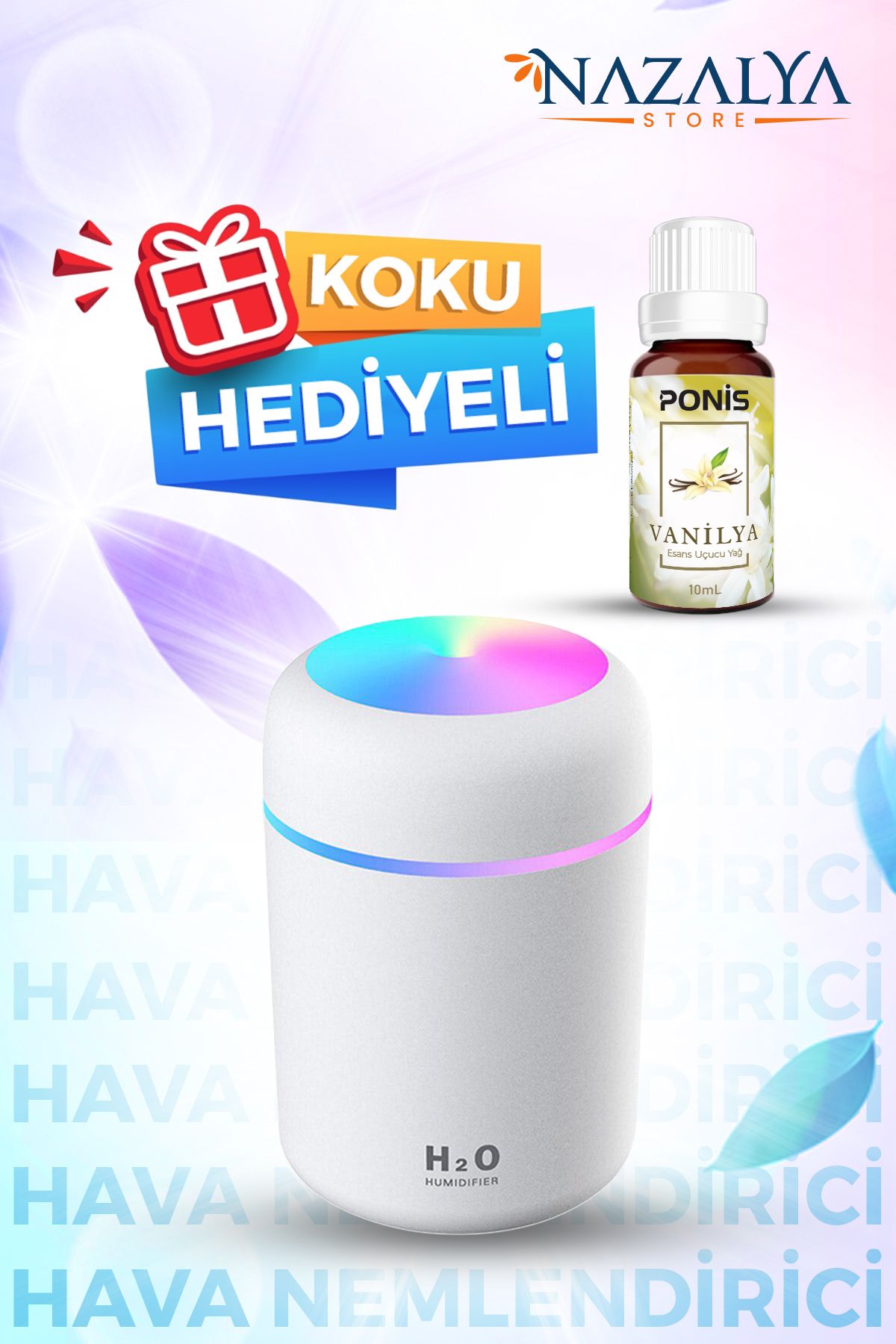 Nazalya 300ml Araç Içi Usb Kablolu Oto Kokusu Hava Nemlendirici Beyaz- Koku Hediyeli
