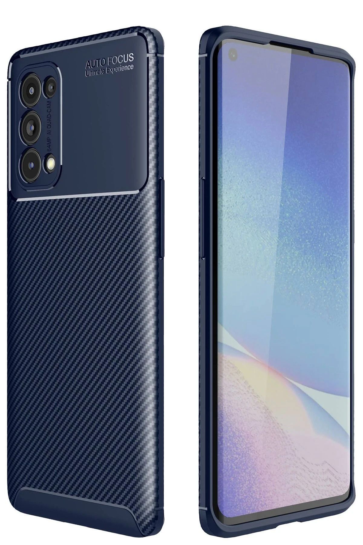 NewFace Reno 5 Pro Kılıf Auto Focus Karbon Kapak - Lacivert YNSMR