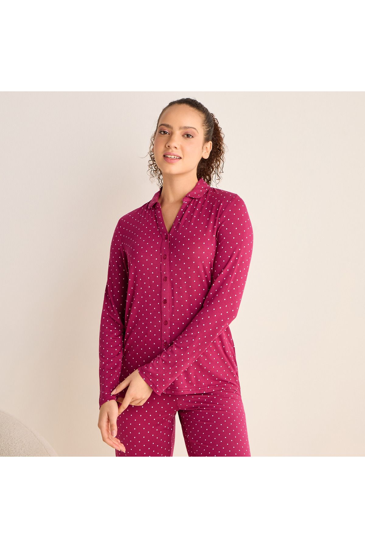 FAV-Polka Dot Print Shirt and Pyjama Set 2