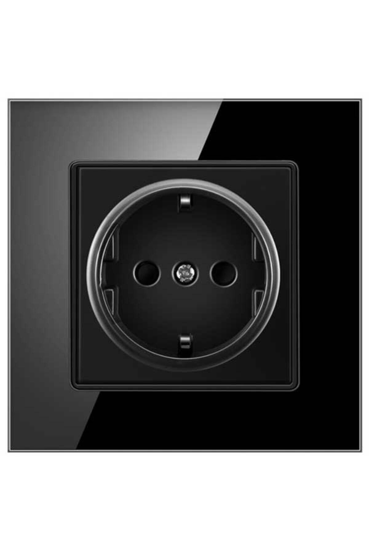 CLASSLIGHTS Priză Cu Ramă Din Sticlă Securizată, 16a, Neagră - One Size