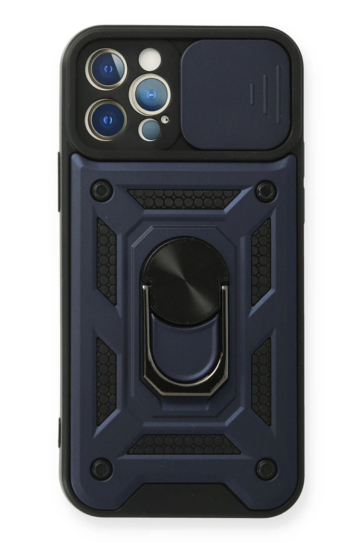 NewFace iPhone 12 Pro Kılıf Pars Lens Yüzüklü Silikon - Lacivert NRMSA
