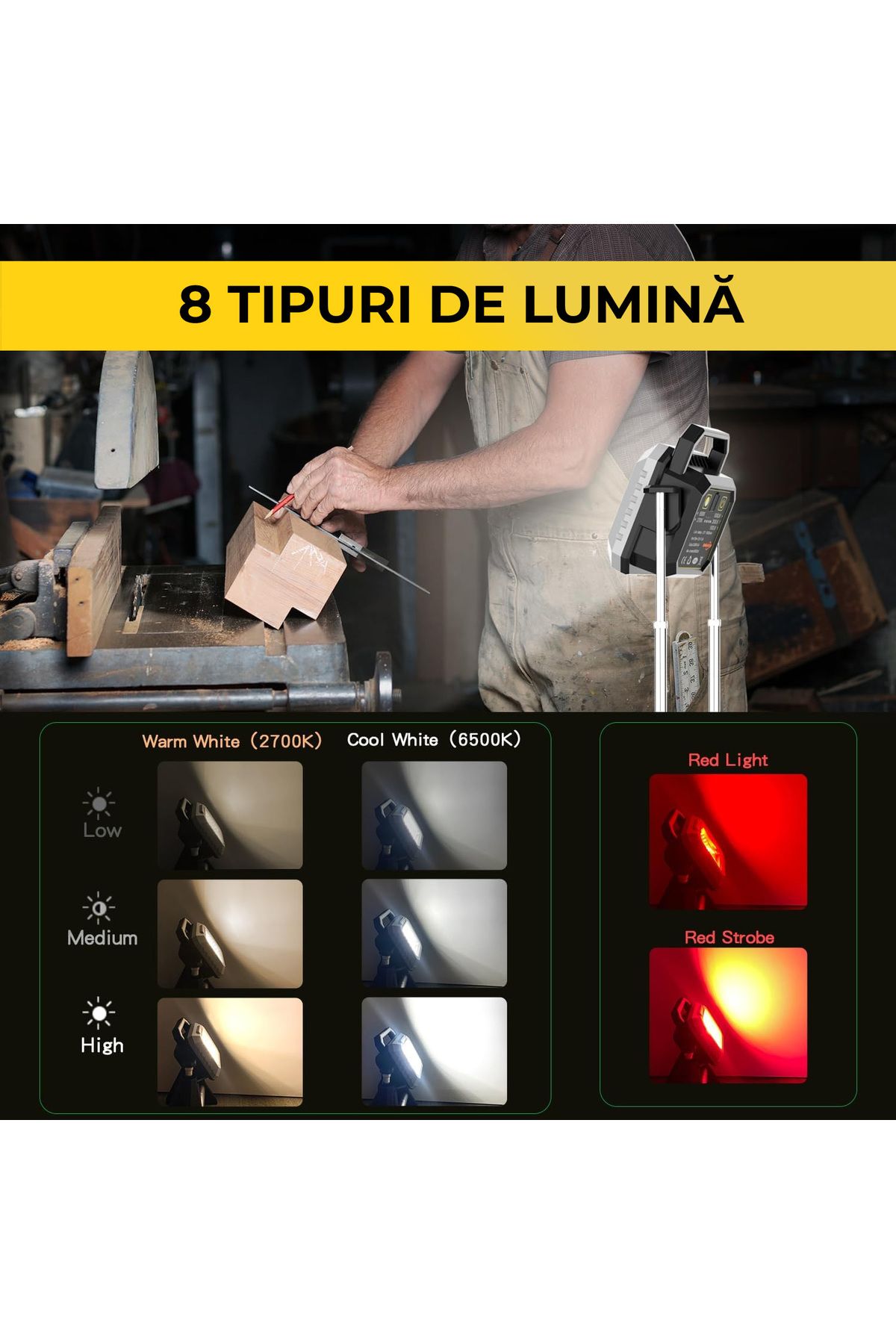 CLASSLIGHTS-Height Adjustable Work Lamp, 10,000mah Battery, External Battery Function, 5