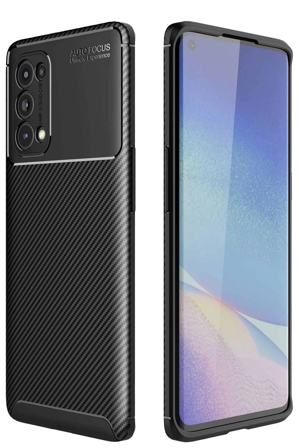 NewFace Reno 5 Pro Kılıf Auto Focus Karbon Kapak - Siyah JOJUA