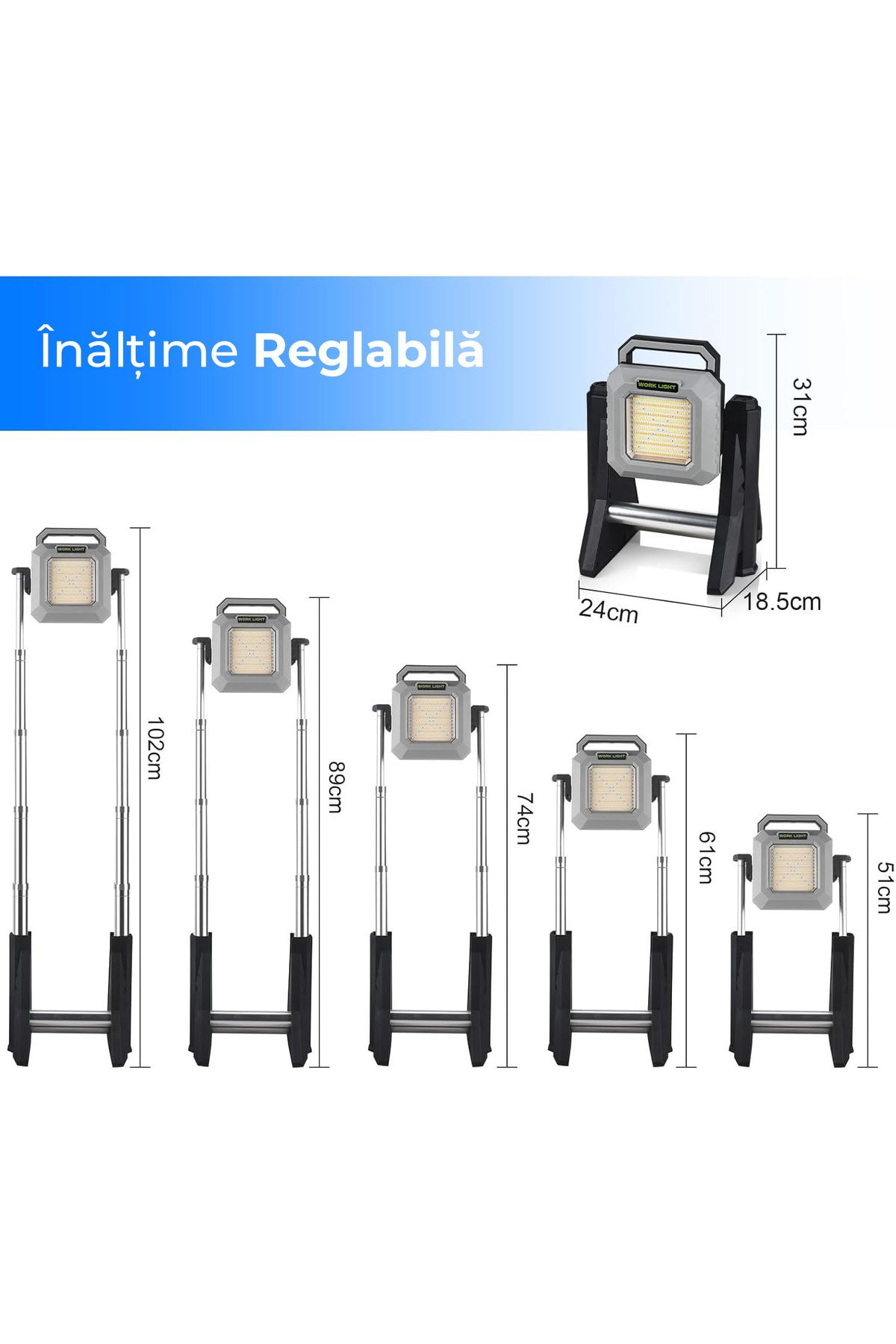 CLASSLIGHTS-Height Adjustable Work Lamp, 10,000mah Battery, External Battery Function, 3