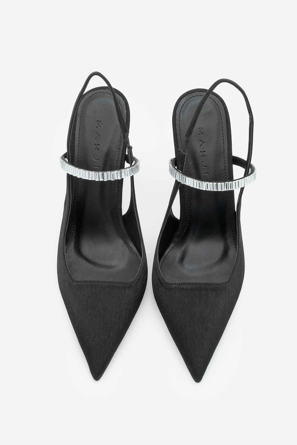 Marjin-Damen-Schuhe mit Stiletto-Absatz, spitzem Zehenbereich, Riemchen und offenem Rücken, Lovan-Schuhe aus schwarzem Satin 5