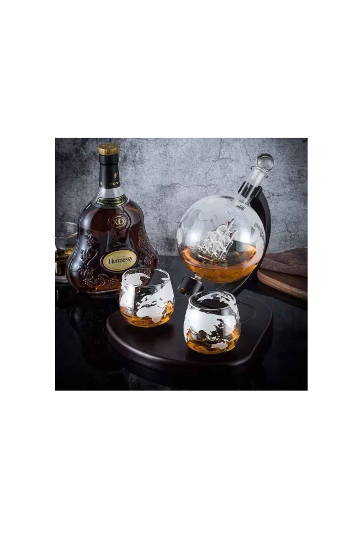 OEM-Set decantor Deluxe, design glob pamantesc, 2 pahare, tava, accesorii incluse, 850 ml 2