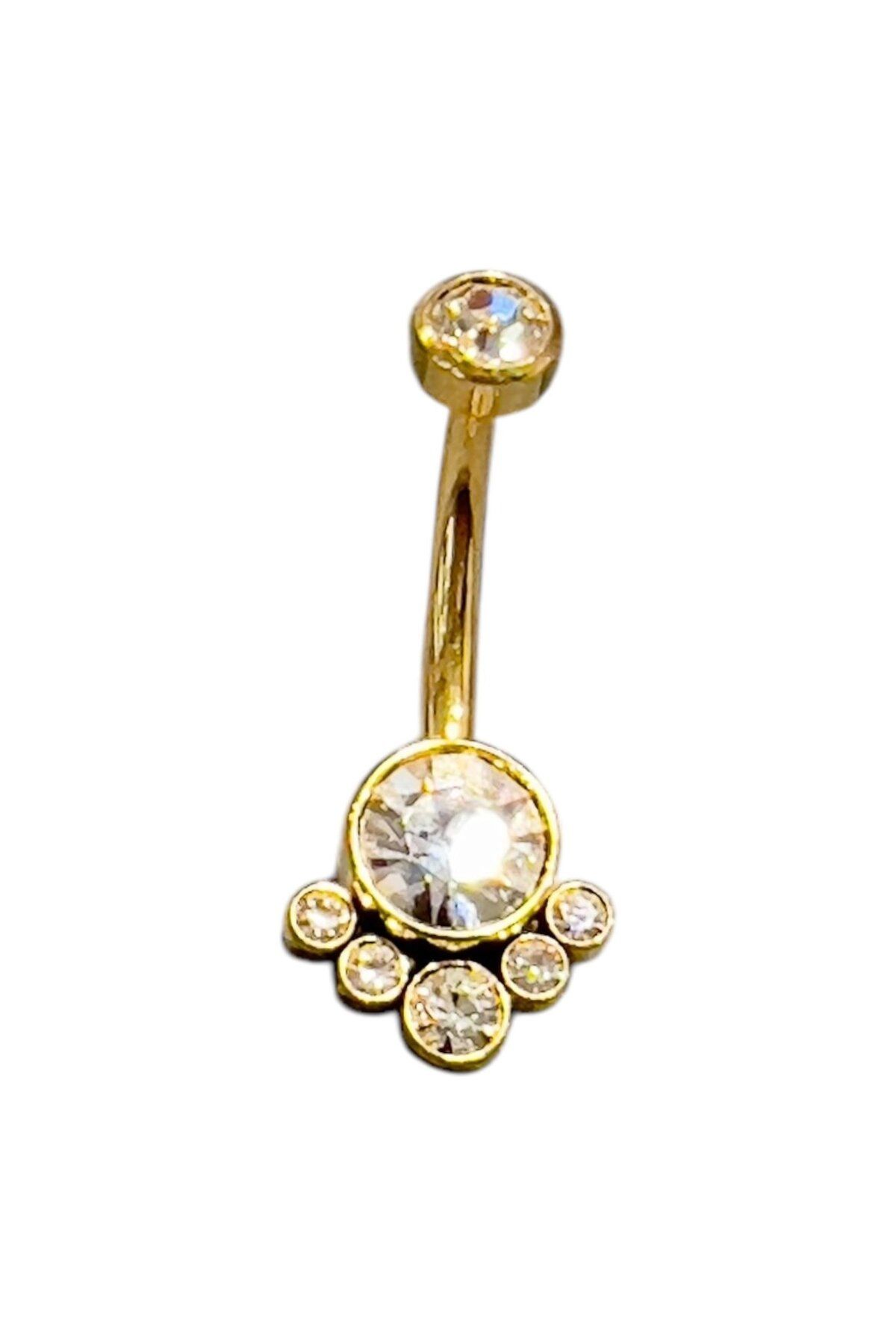 Defne Silver Titanyum Taş Desenli Göbek Piercing