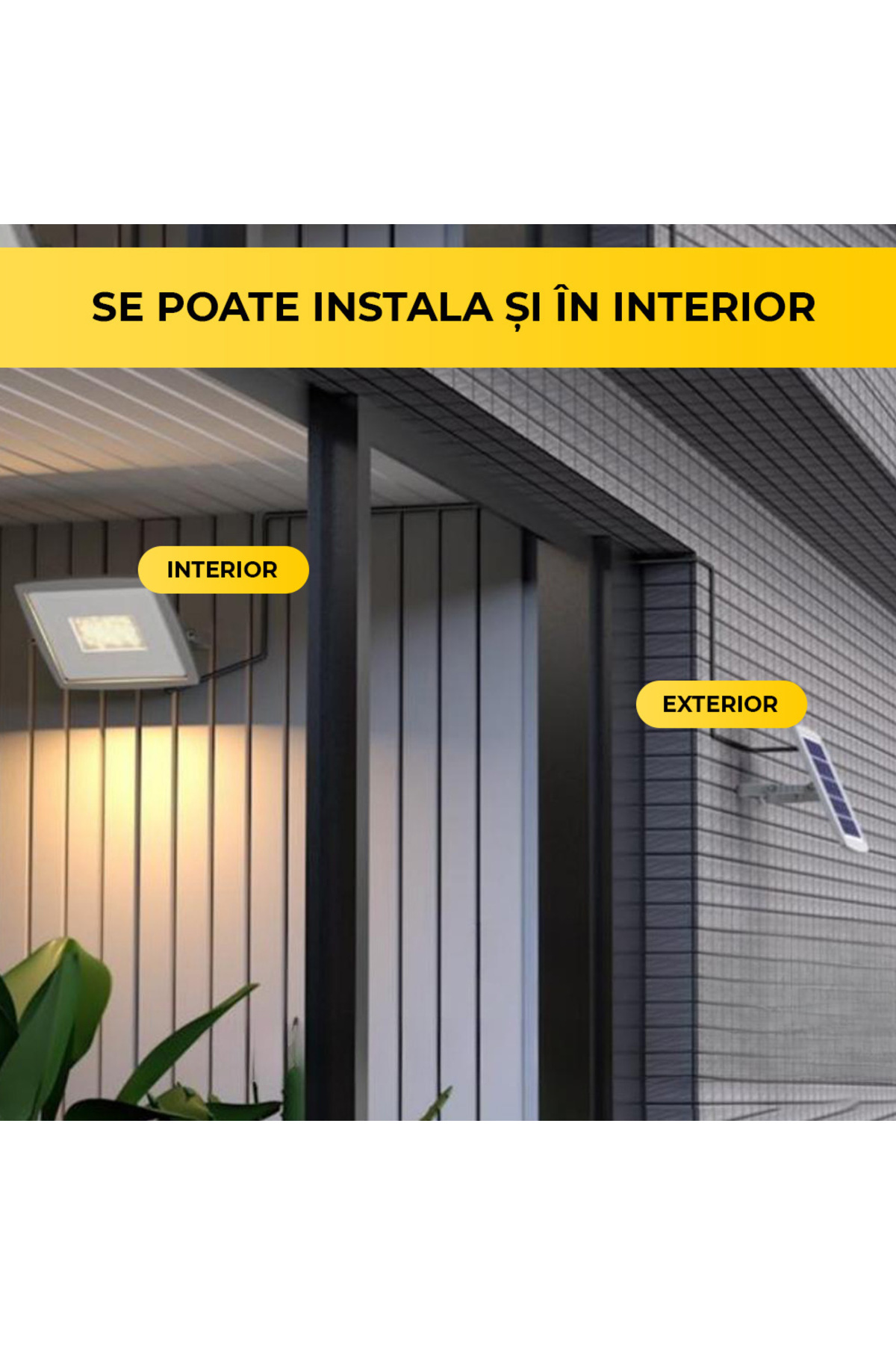 CLASSLIGHTS-Reflector solar LED, 100W, panou solar policristalin, interior/exterior, baterie 10.000 mAh 5