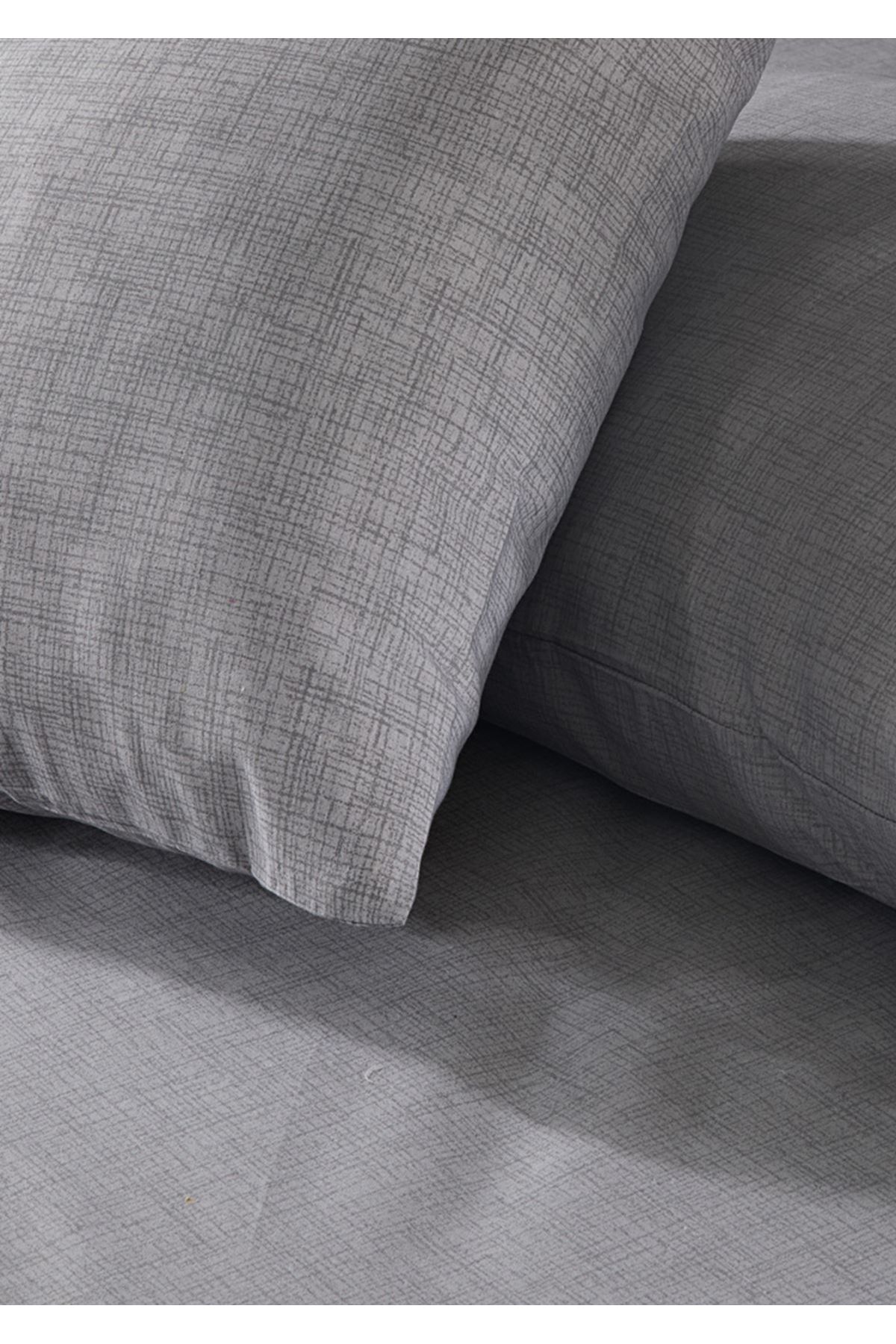 Sivalde-Double Fitted Anthracite Pillowcase Elastic Sheet Set 2