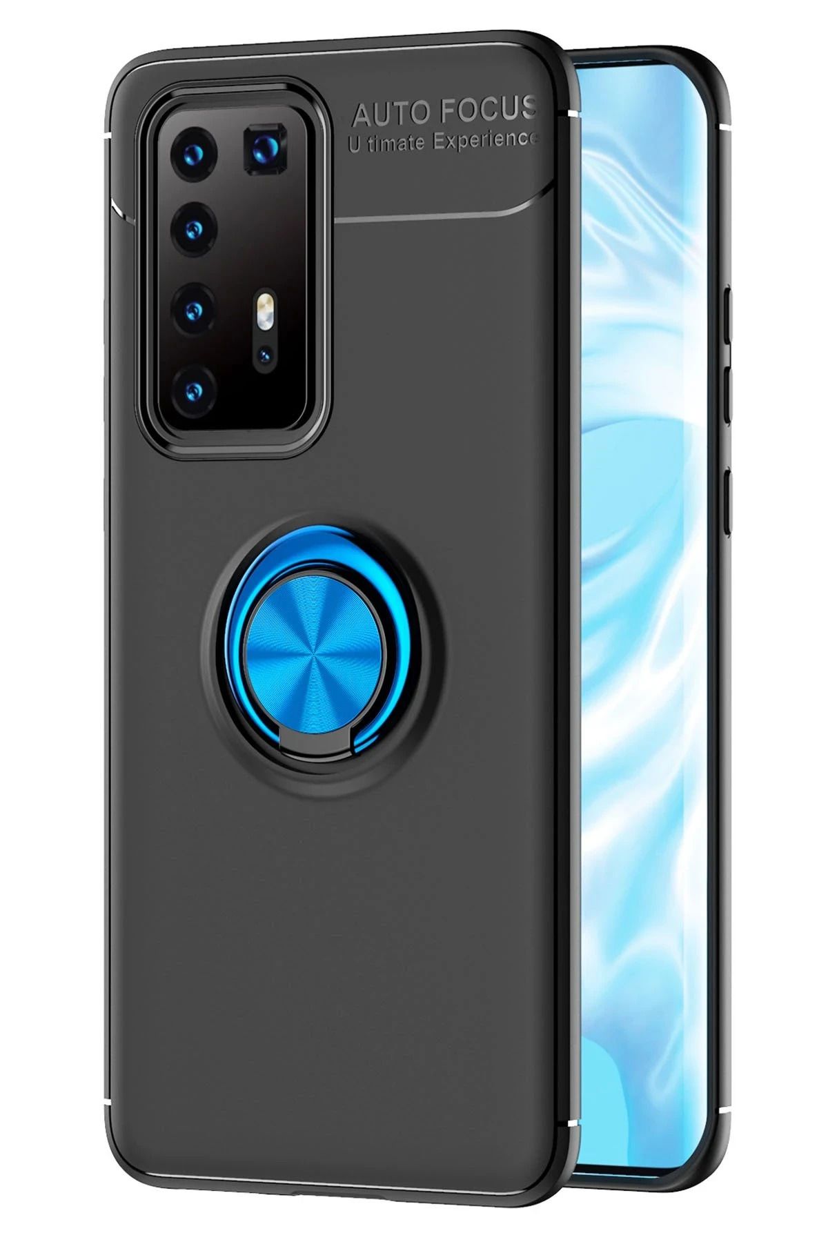 NewFace Huawei P40 Pro Kılıf Range Yüzüklü Silikon - Siyah-Mavi INSLM