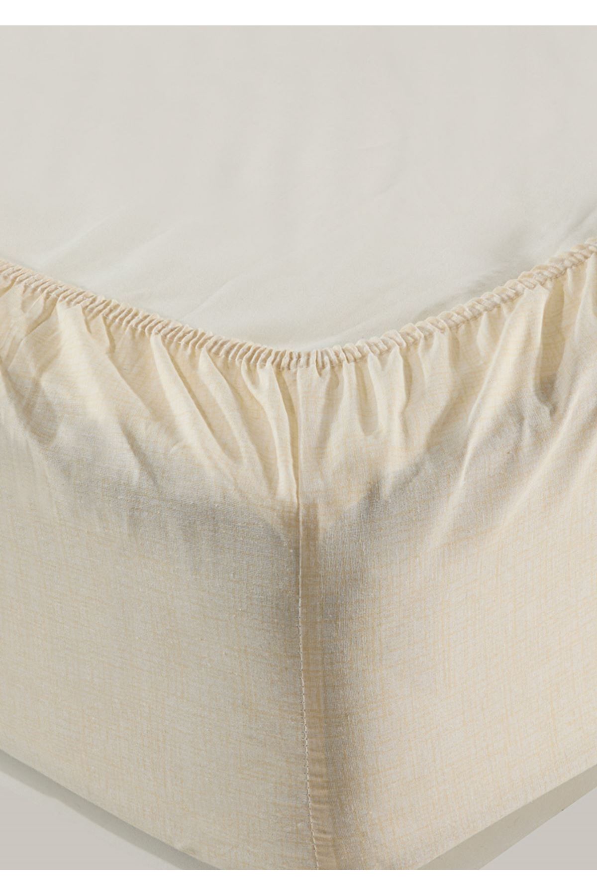 Sivalde-Double Fitted Cream Pillowcase Elastic Sheet Set 3