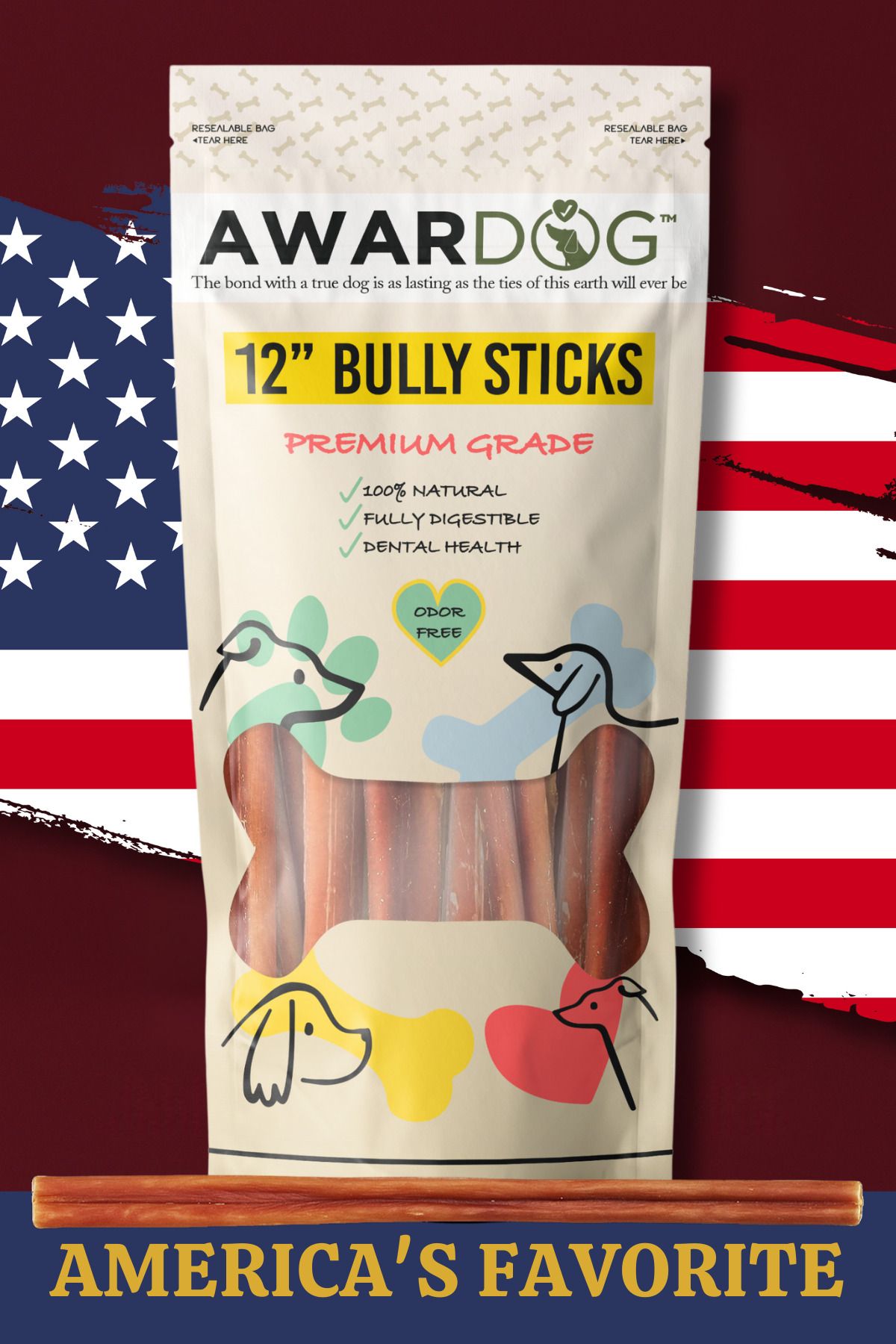 AWARDOG 30 Cm Standart Boy %100 Doğal Dana Kamışı Köpek Çiğneme Ödül Maması, Uzun Süre Dayanıklı - 3 Adet