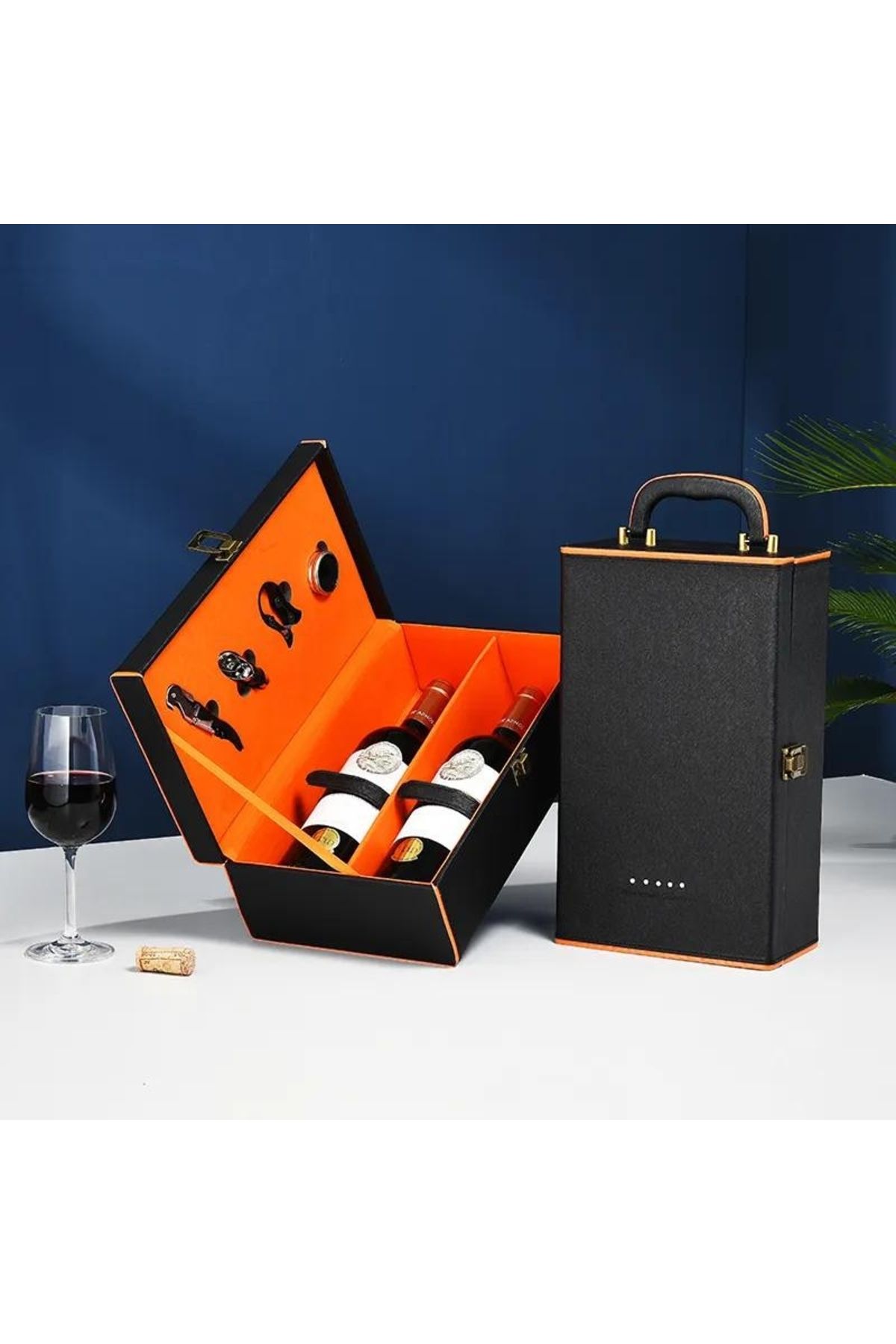 OEM-Deluxe Wine Box Set, Mindblower, for 2 bottles, with wine accessories included, orange interior 12