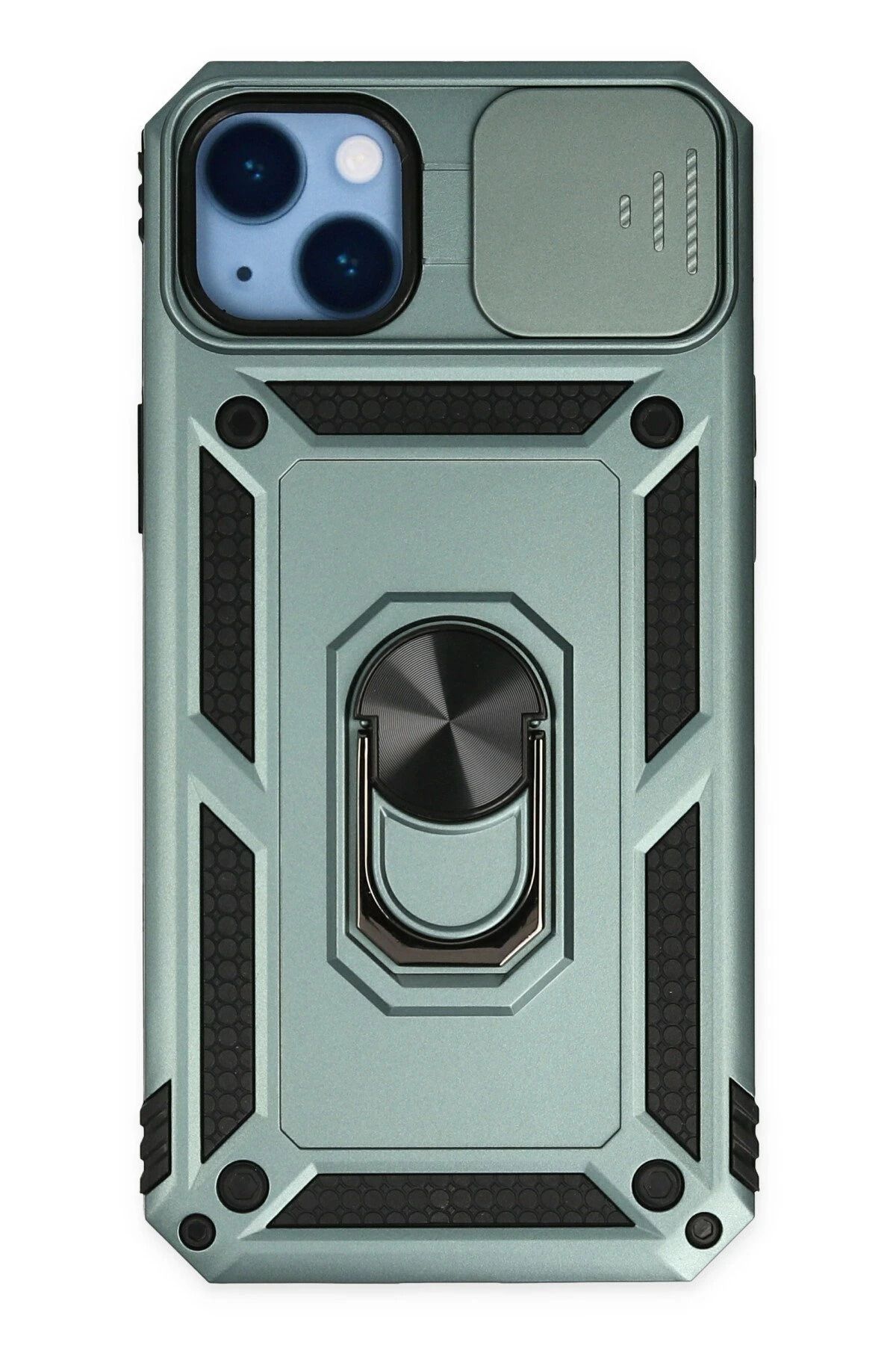 NewFace iPhone 14 Plus Kılıf Pars Lens Yüzüklü Silikon - Yeşil FLKRY