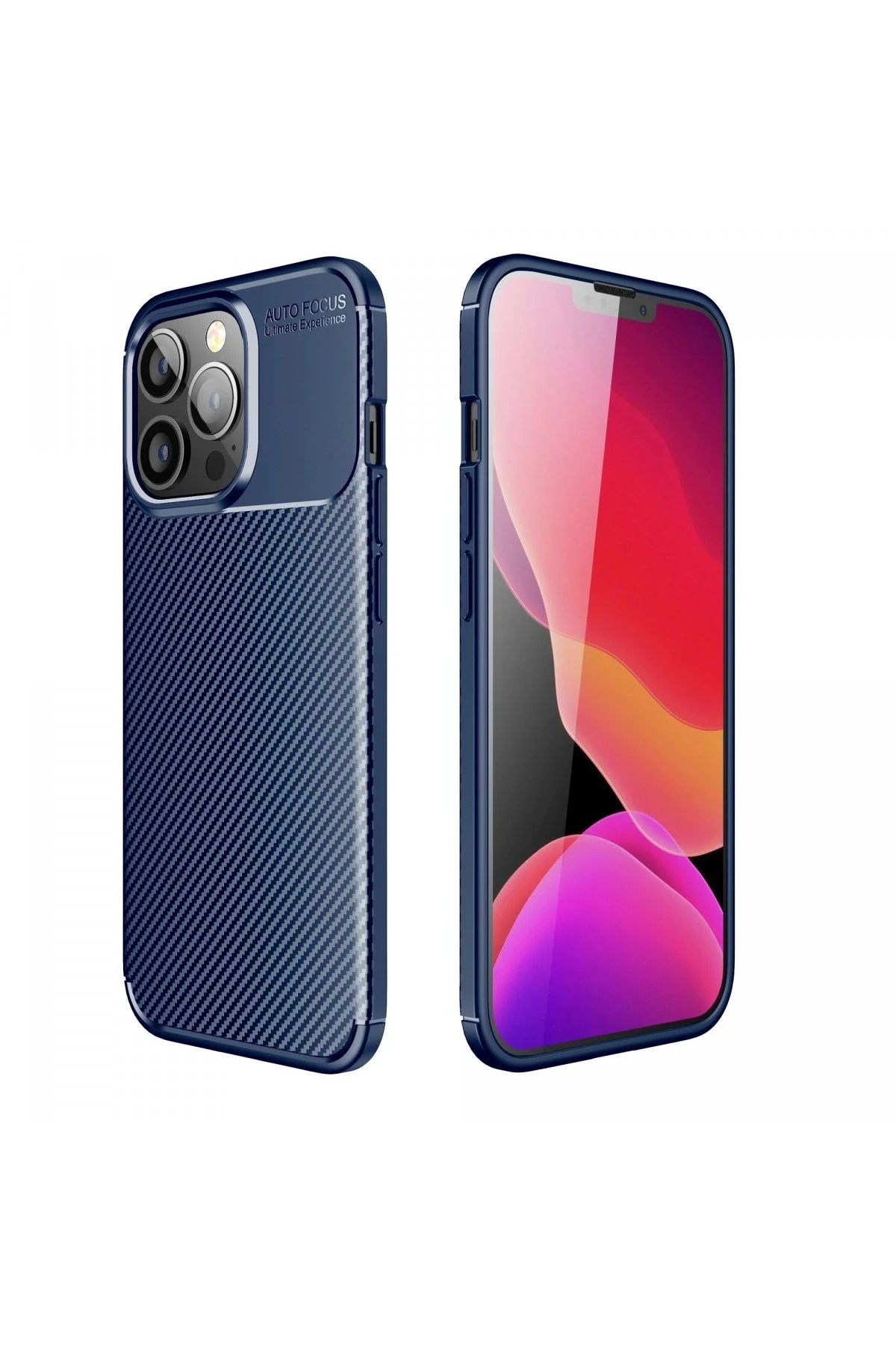 NewFace iPhone 13 Pro Max Kılıf Auto Focus Karbon Kapak - Lacivert FERRG