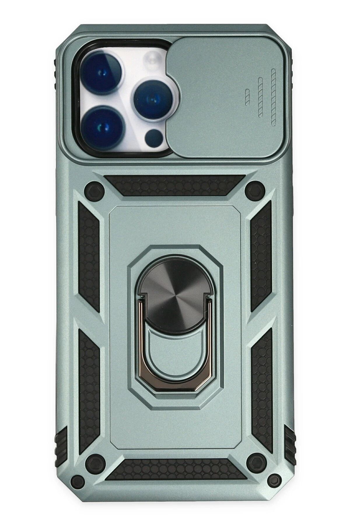 NewFace iPhone 14 Pro Max Kılıf Pars Lens Yüzüklü Silikon - Yeşil JOJUA