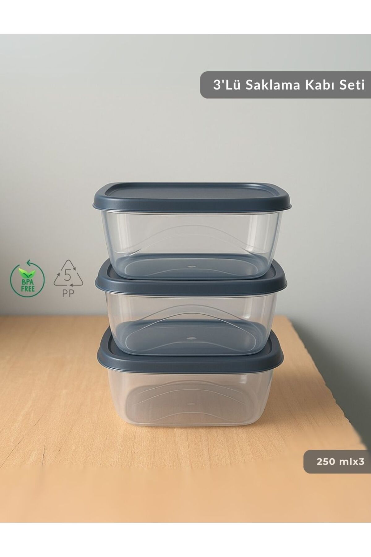 Jet's Home-Set of 3 Storage Containers Square Food Container Bpa Free Suitable for Deep Freezer 250 ml 2