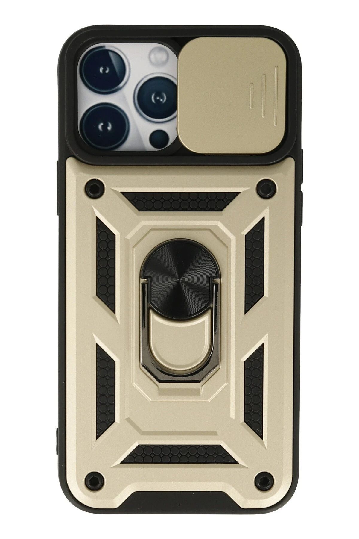 NewFace iPhone 13 Pro Max Kılıf Pars Lens Yüzüklü Silikon - Gold FERRG