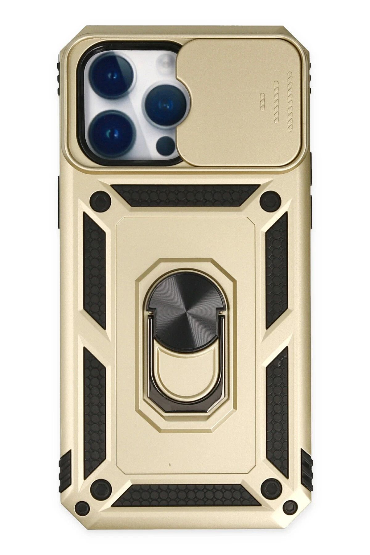 NewFace iPhone 14 Pro Max Kılıf Pars Lens Yüzüklü Silikon - Gold YNSMR