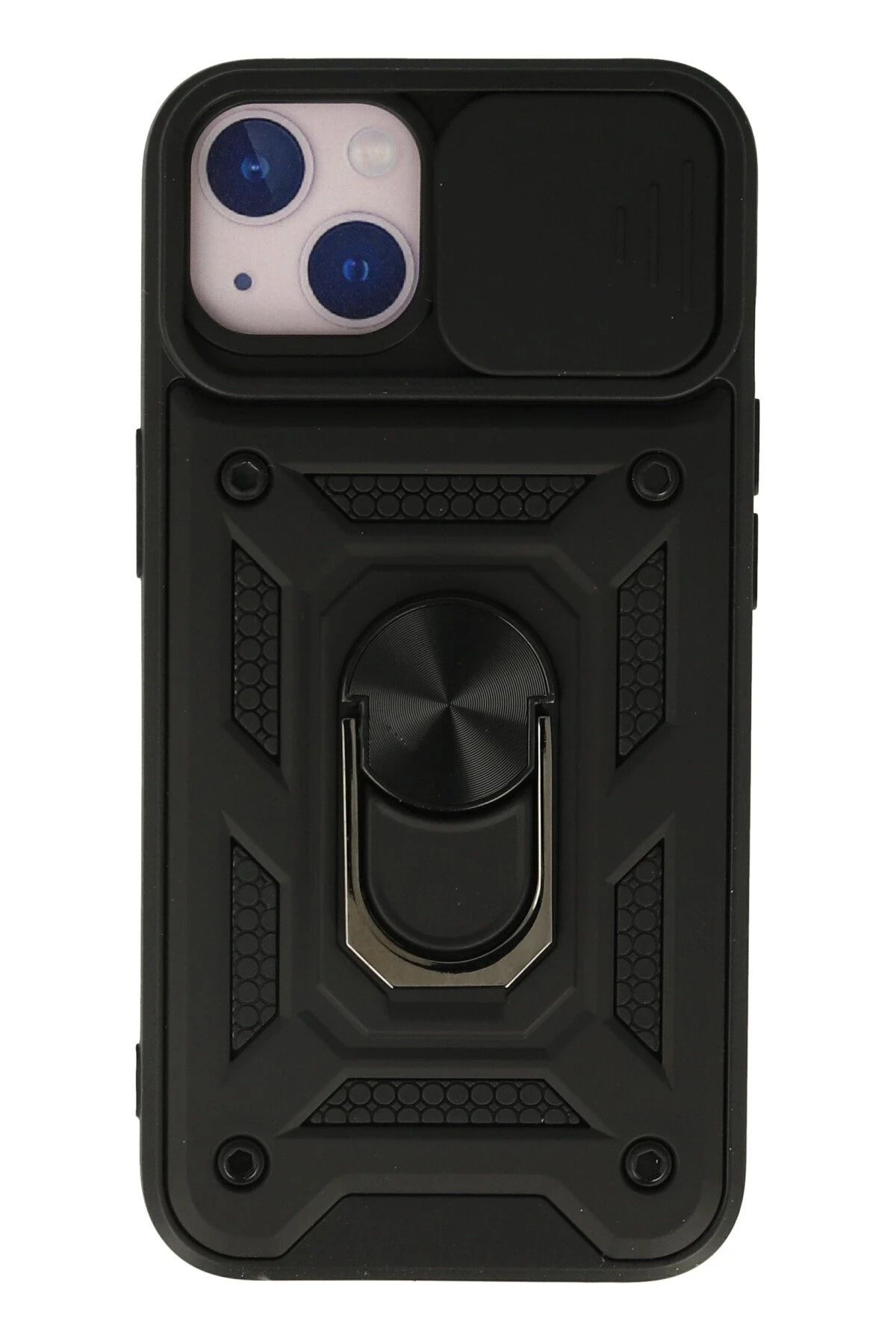 NewFace iPhone 15 Kılıf Pars Lens Yüzüklü Silikon - Siyah HNZRN
