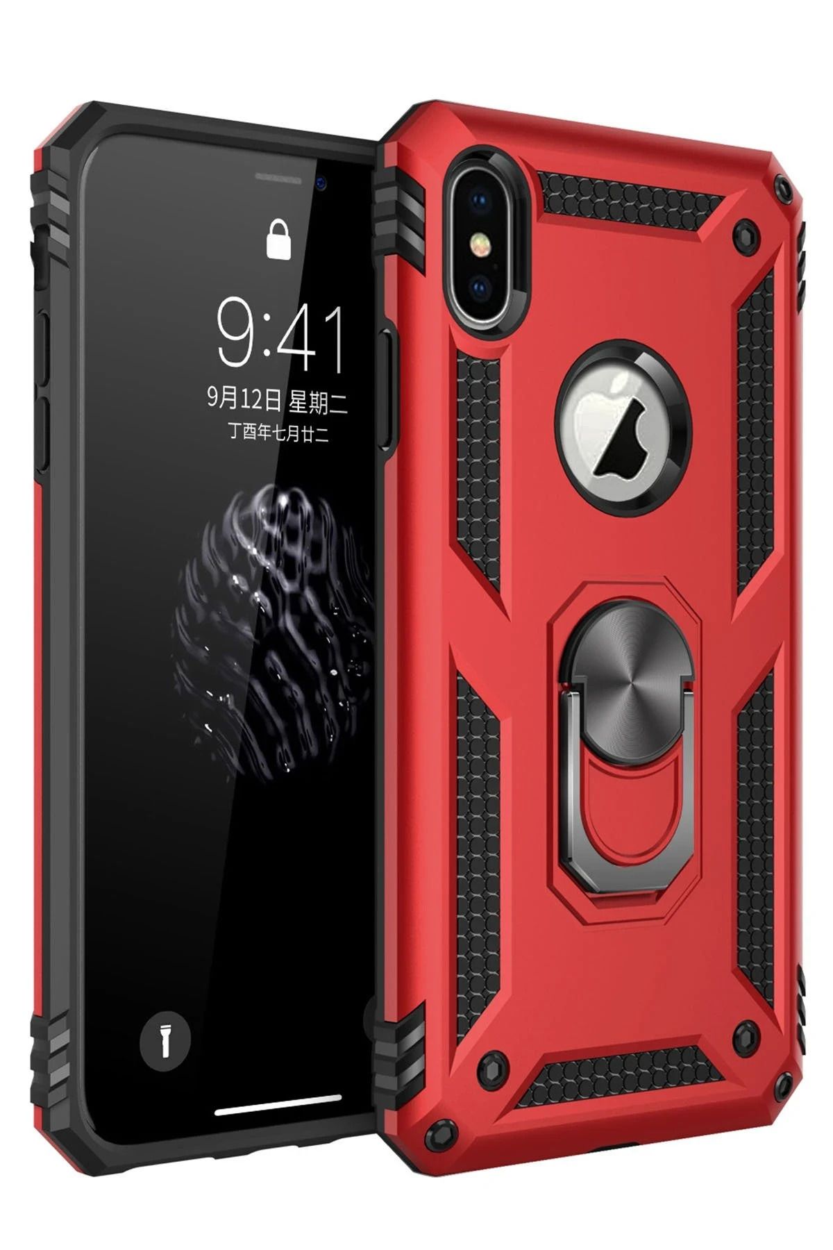 NewFace iPhone XS Max Kılıf Sofya Yüzüklü Silikon Kapak - Kırmızı HNZRN