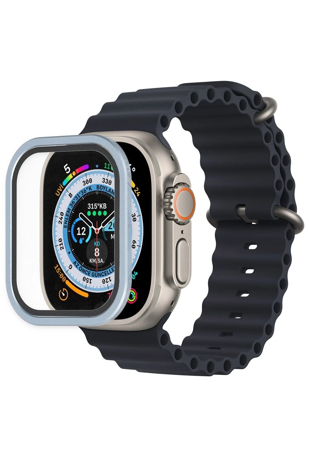 NewFace Apple Watch Ultra 49mm Alüminyum Kasa Cam Ekran Koruyucu - Mavi INSLM
