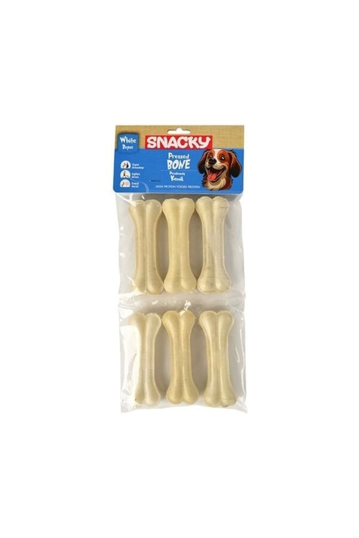 YNT İthalat Snacky Beyaz Preslenmiş Yüksek Proteinli Köpek Çiğneme Kemiği 6 Adet 165 Gr