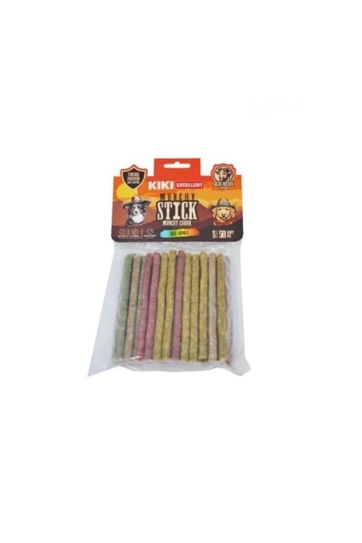 YNT İthalat Kiki Excellent İnce Munchy Sığır Derisinden Çubuk Kemik Köpek Ödülü 50 Adet Renkli