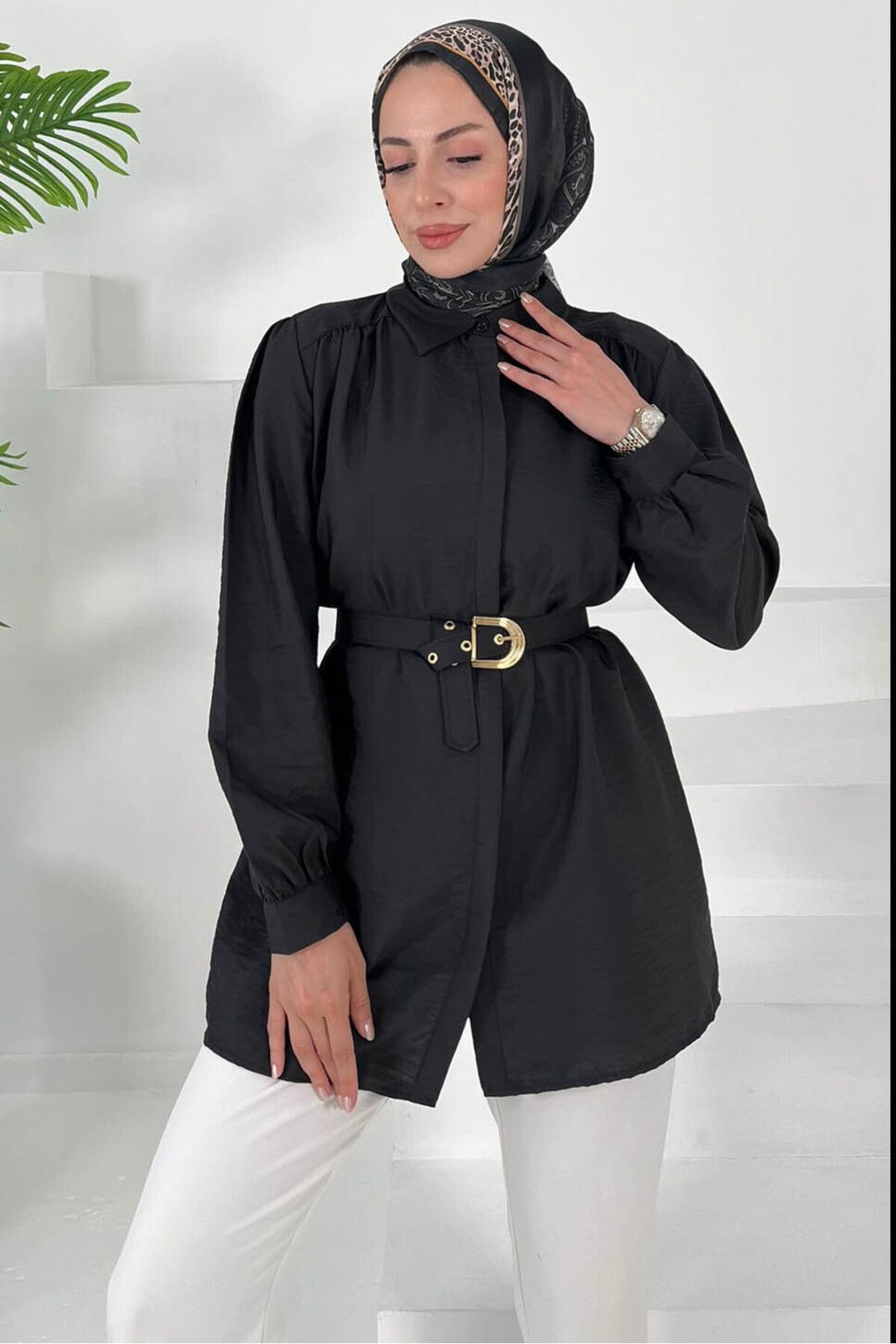 TOFİSA Kemerli Tunik Siyah - 27002