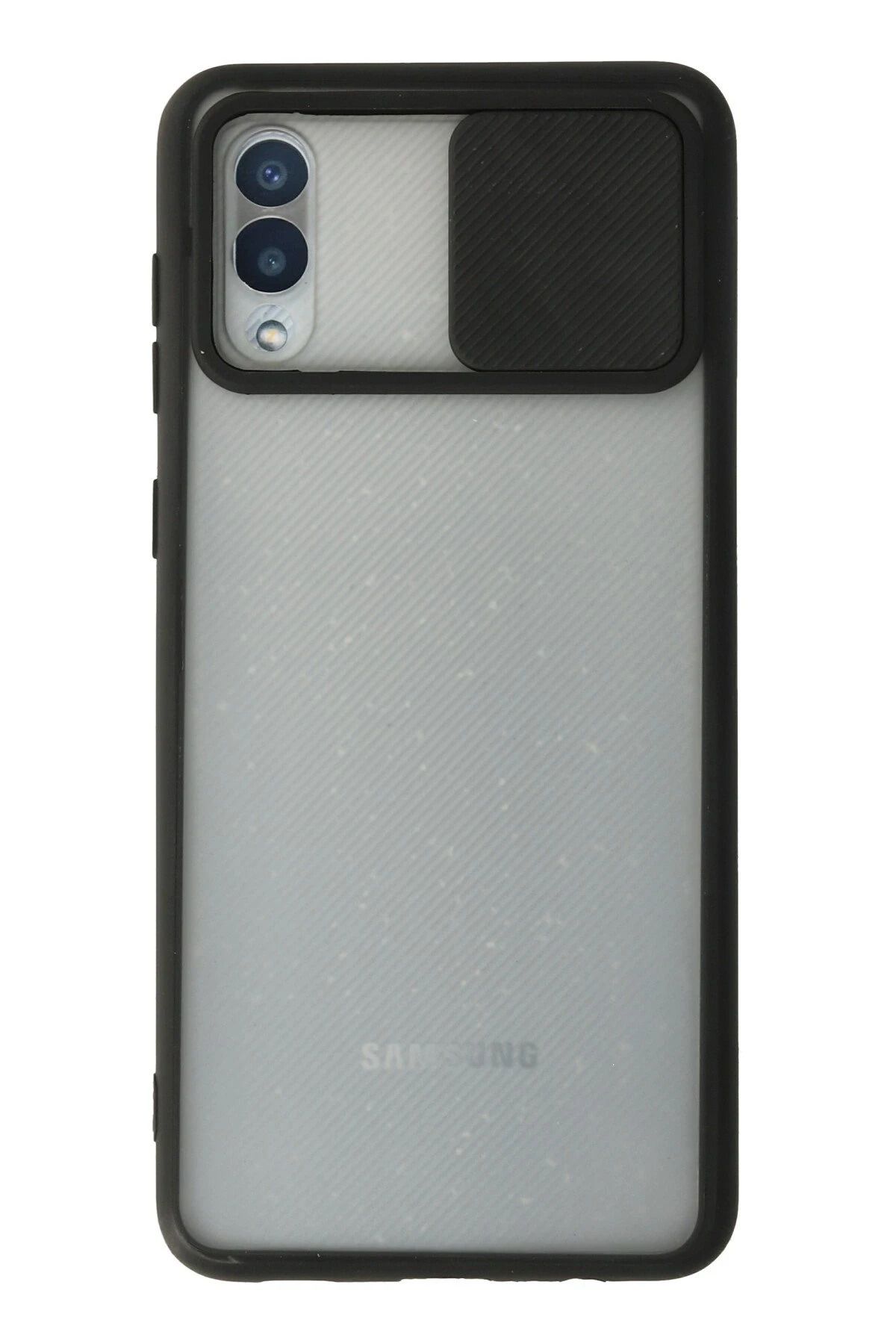 NewFace Samsung Galaxy A02 Kılıf Palm Buzlu Kamera Sürgülü Silikon - Siyah JOJUA