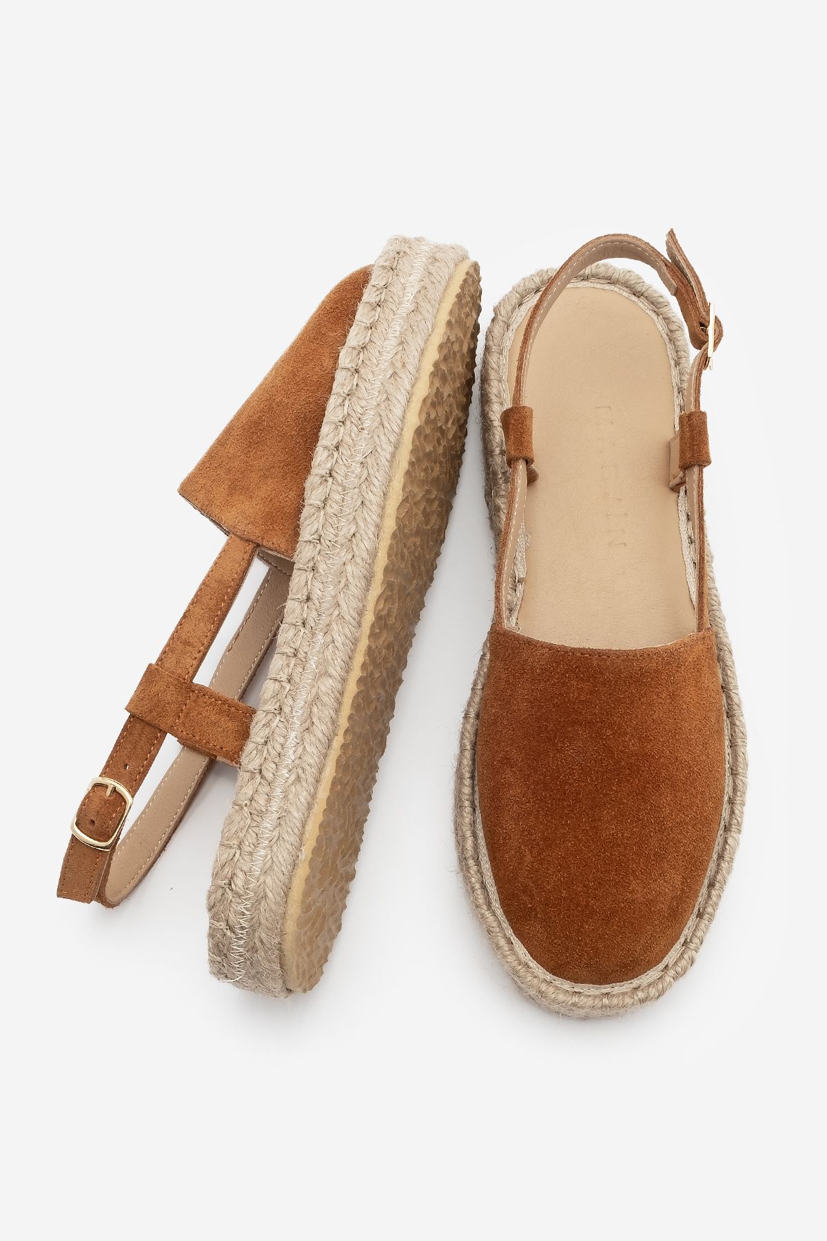 Marjin-Sandale espadrille pentru femei din piele intoarsa maro - spate deschis, piele naturala si esarfa de iuta 8