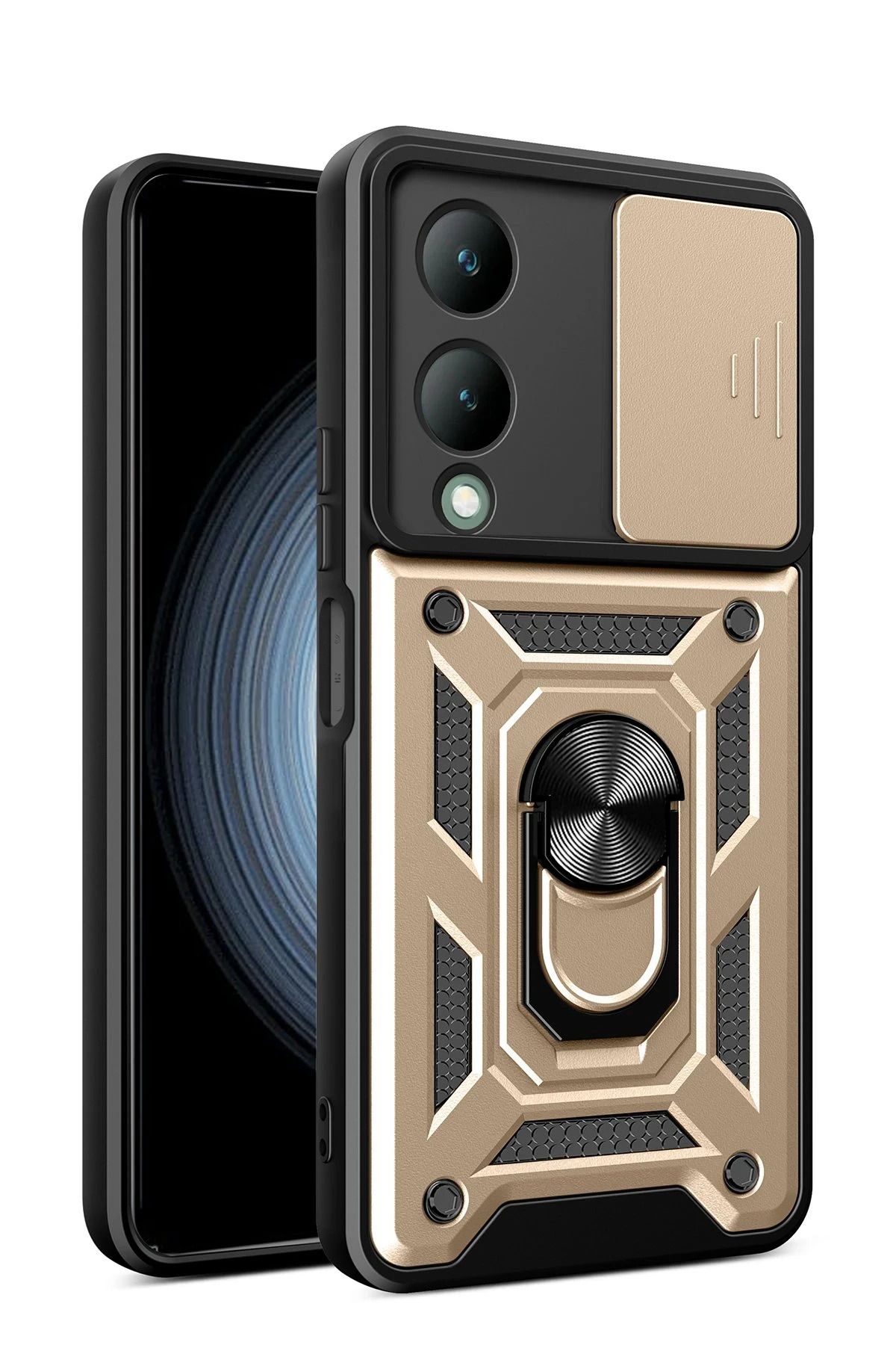 NewFace Vivo Y17S Kılıf Pars Lens Yüzüklü Silikon - Gold JOJUA