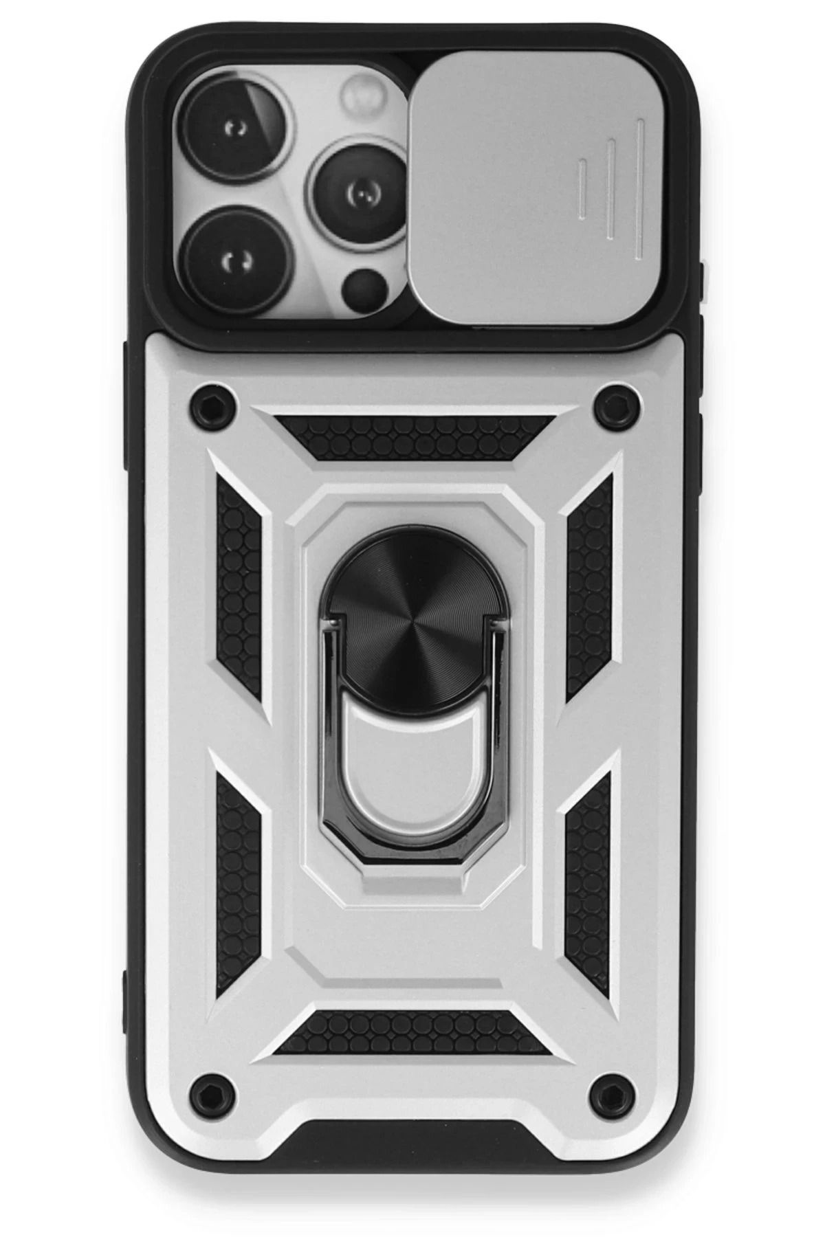 NewFace iPhone 15 Pro Kılıf Pars Lens Yüzüklü Silikon - Gümüş BSTMY