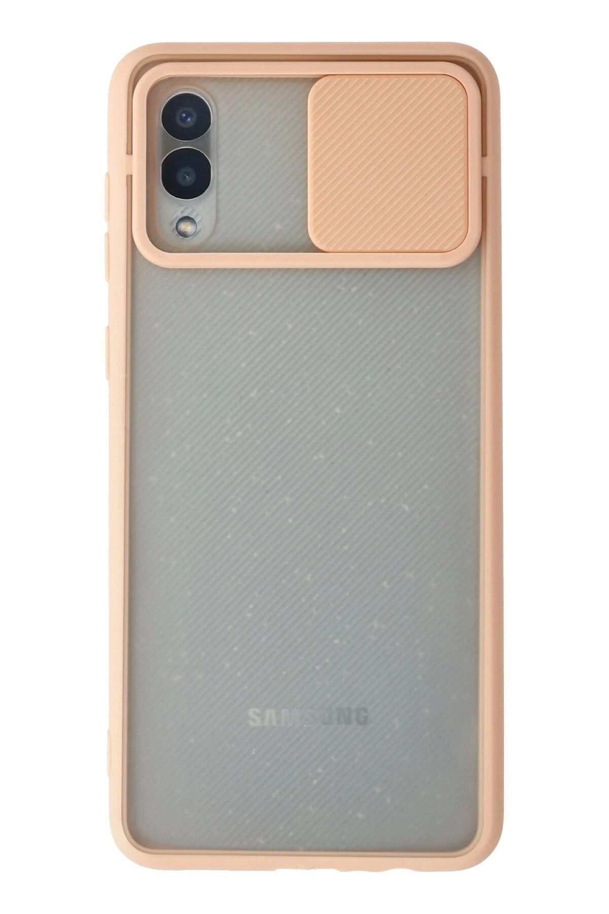 NewFace Samsung Galaxy A02 Kılıf Palm Buzlu Kamera Sürgülü Silikon - Pembe INSLM