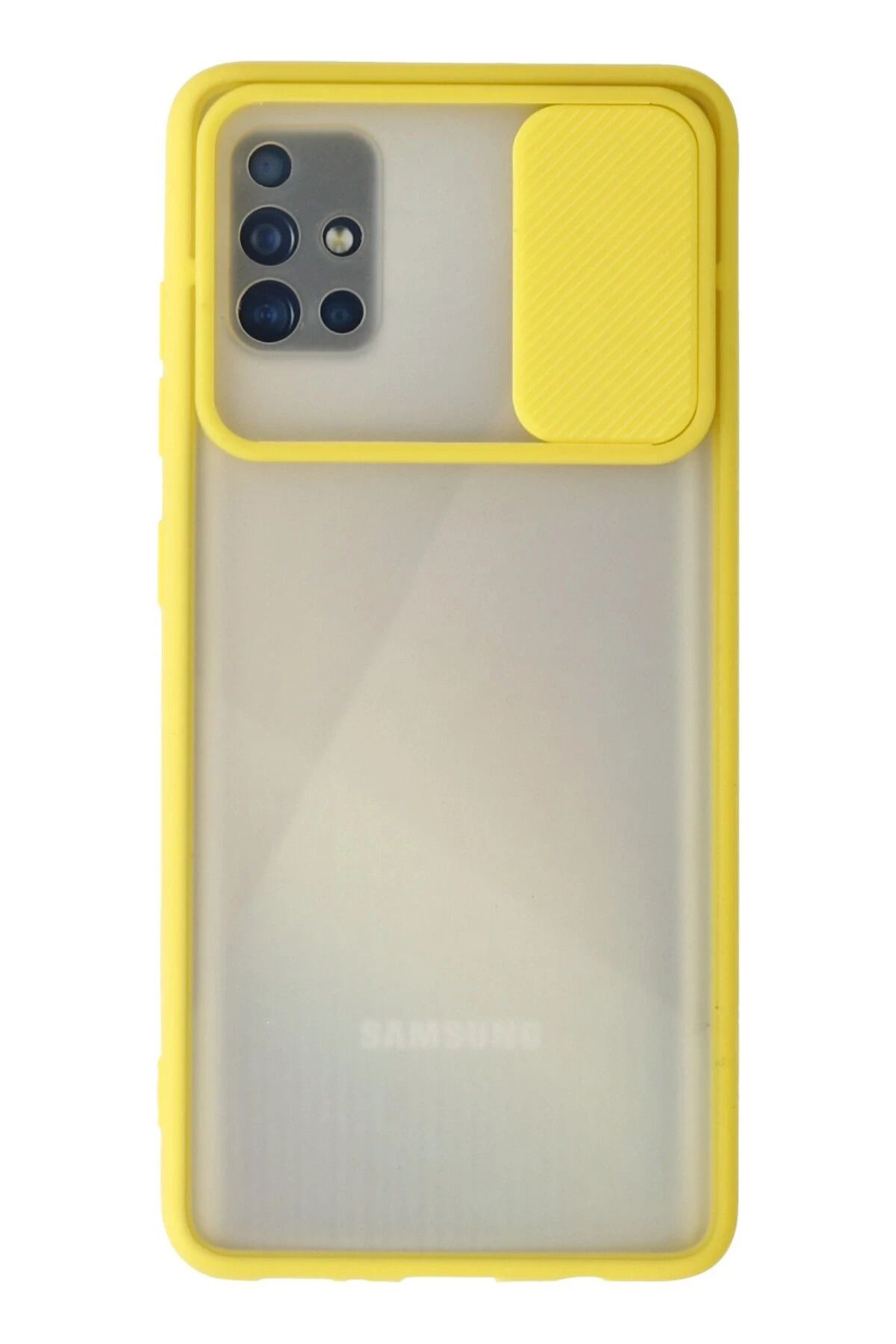 NewFace Samsung Galaxy A71 Kılıf Palm Buzlu Kamera Sürgülü Silikon - Sarı BSTMY