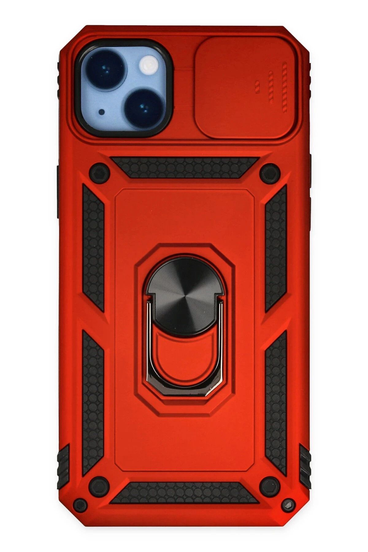 NewFace iPhone 14 Plus Kılıf Pars Lens Yüzüklü Silikon - Kırmızı JOJUA