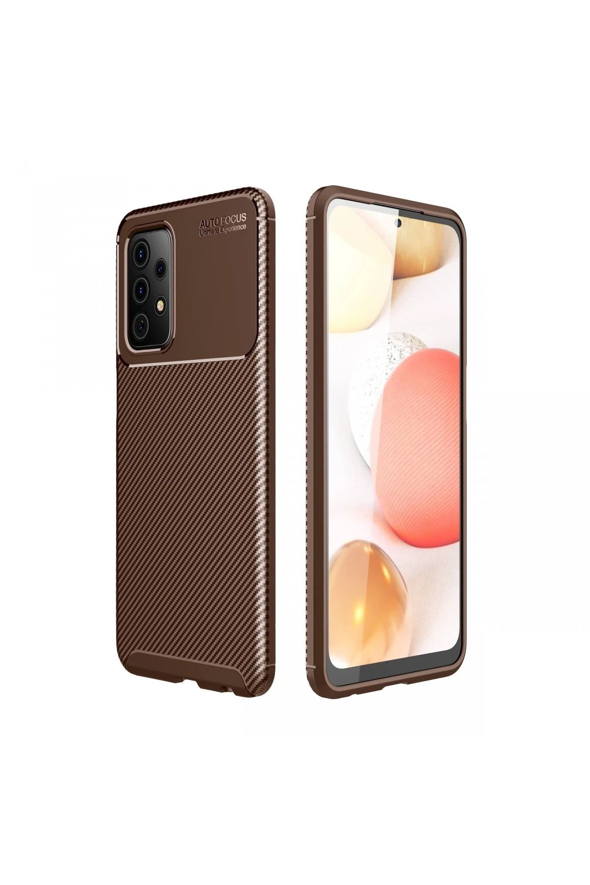 NewFace Samsung Galaxy A52 Kılıf Auto Focus Karbon Kapak - Kahverengi JOJUA