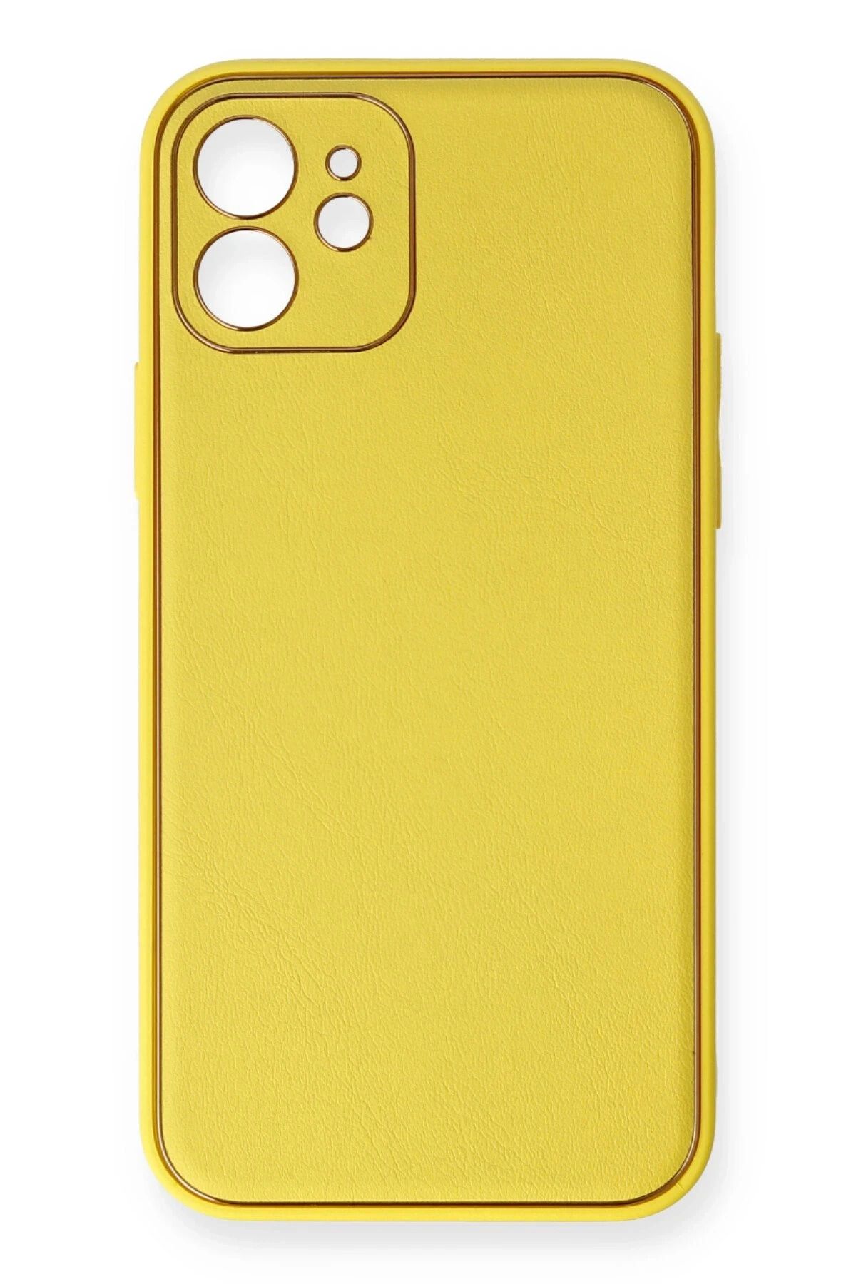 NewFace iPhone 12 Mini Kılıf Coco Deri Silikon Kapak - Sarı LZWDR