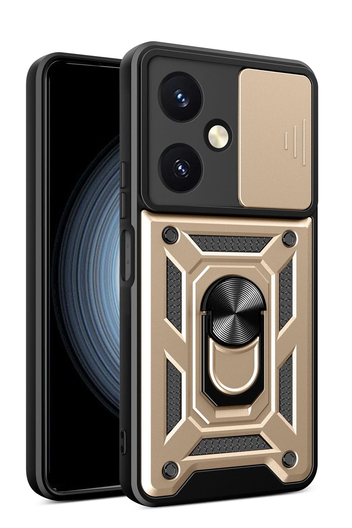 NewFace Vivo Y27 Kılıf Pars Lens Yüzüklü Silikon - Gold JOJUA