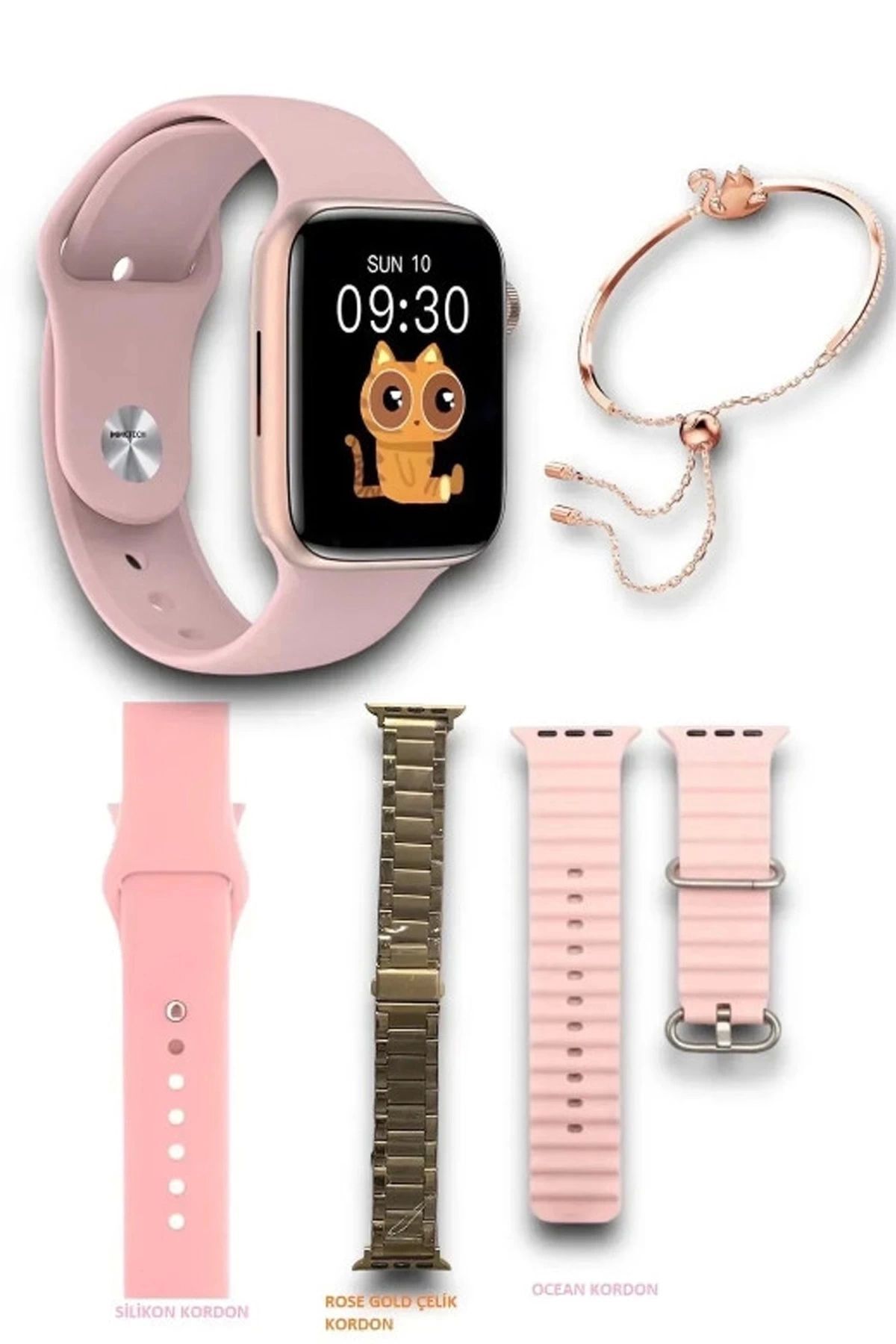 Ardan Home G9 Mini Rose Gold 41mm Kadın Akıllı Saat 3 Kordon Ve Bileklik Hediyeli Akıllı Saat