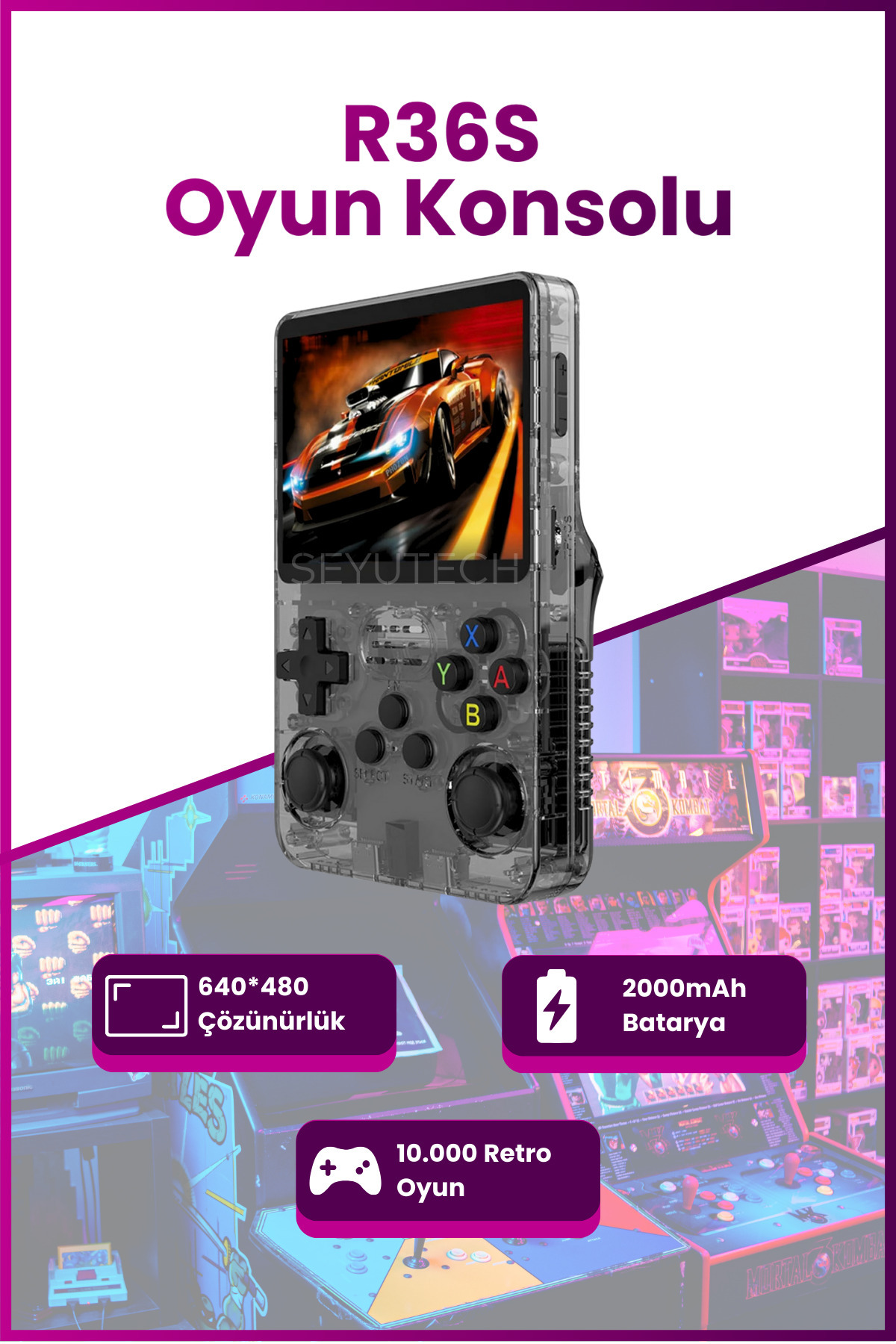 SEYUTECH R36S Oyun Konsolu Yeni Nesil El Atarisi 64GB 15.000+ Oyun 3.5inç HD Ekran