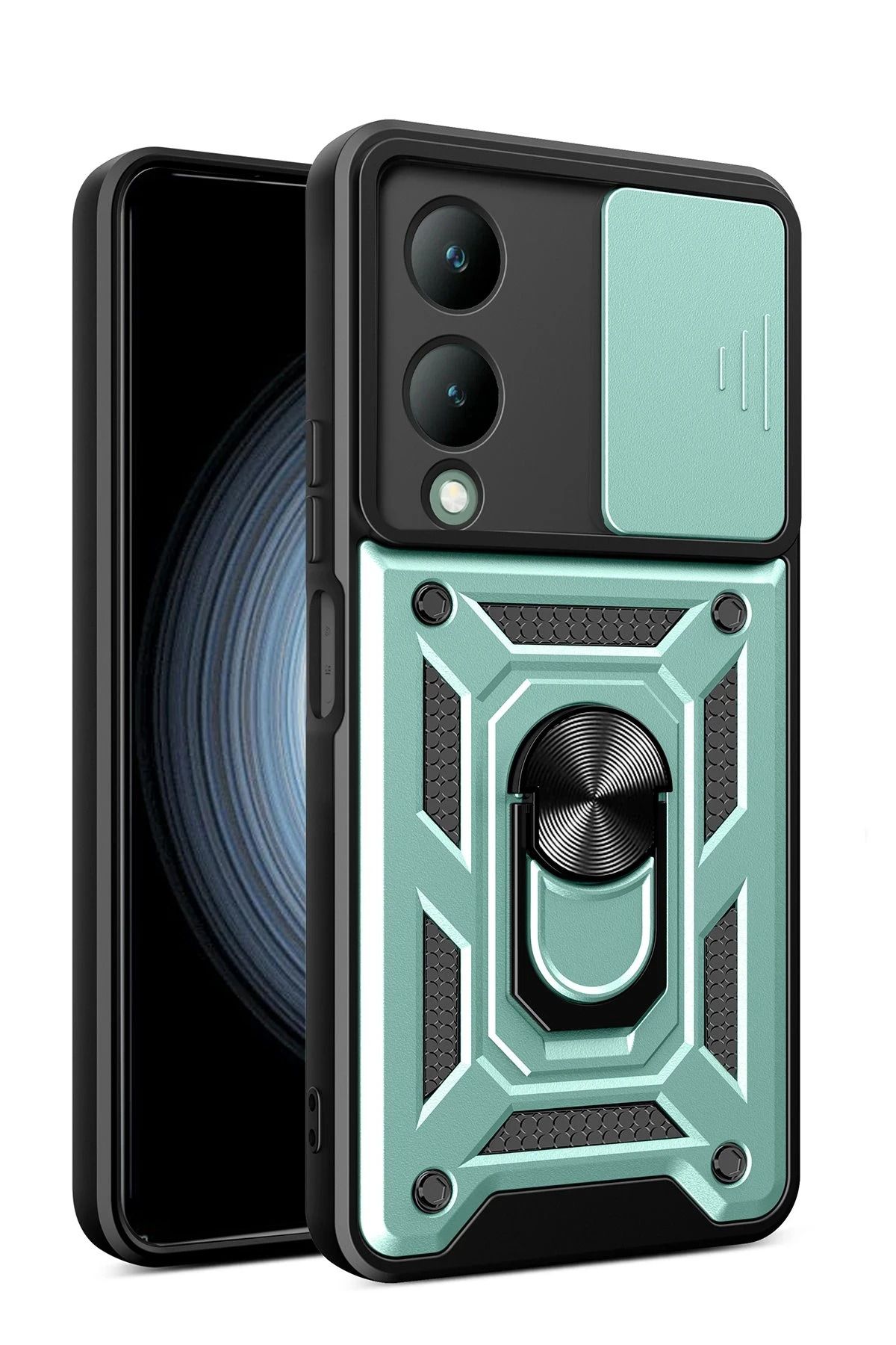 NewFace Vivo Y17S Kılıf Pars Lens Yüzüklü Silikon - Yeşil JOJUA