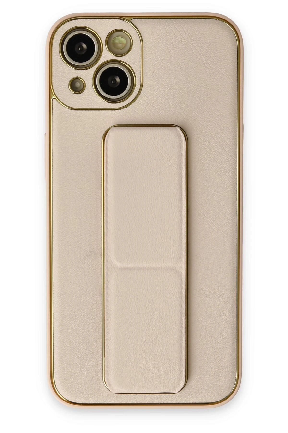 NewFace iPhone 13 Kılıf Coco Deri Standlı Kapak - Gold BSTMY