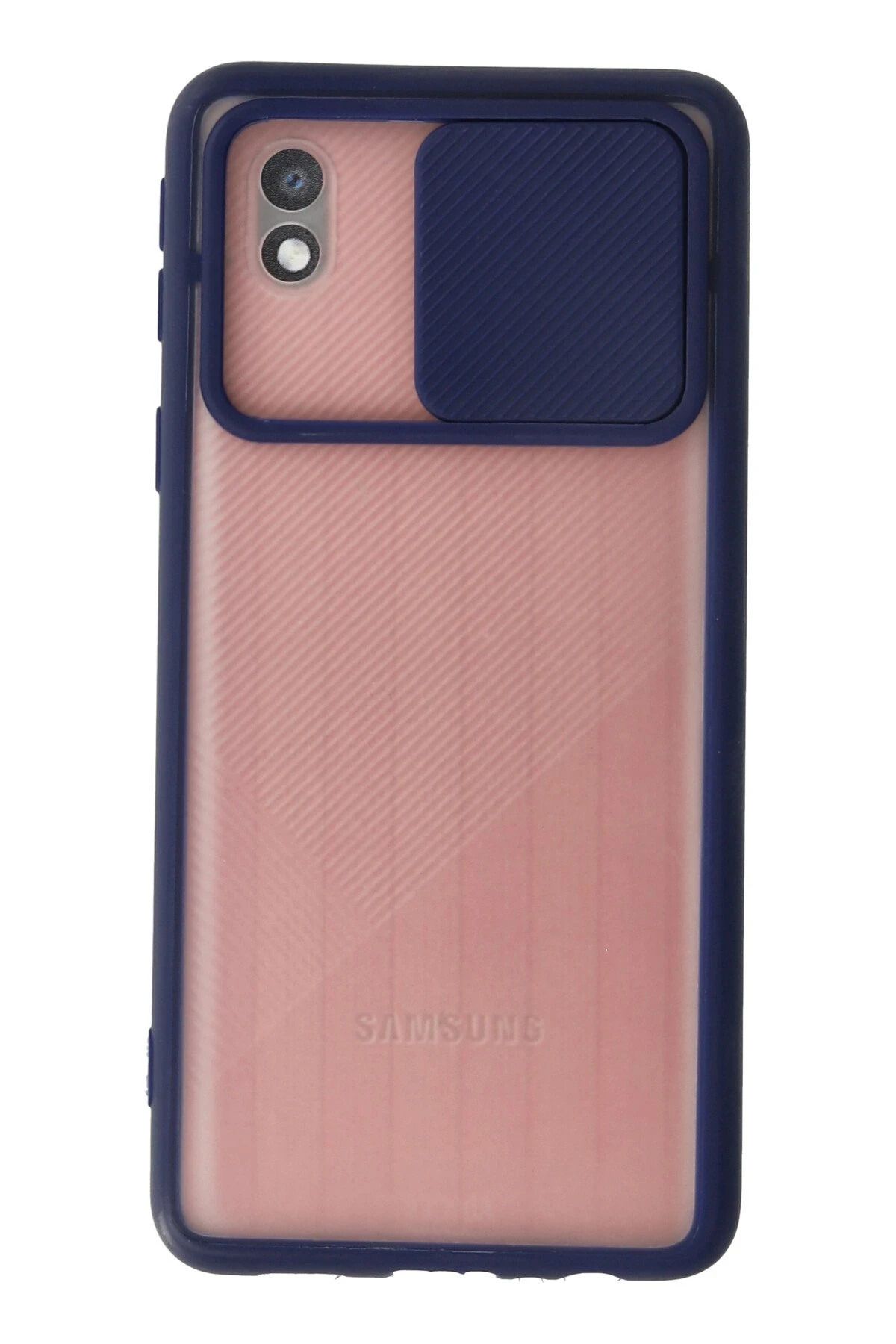 NewFace Samsung Galaxy A01 Core Kılıf Palm Buzlu Kamera Sürgülü Silikon - Lacivert JOJUA